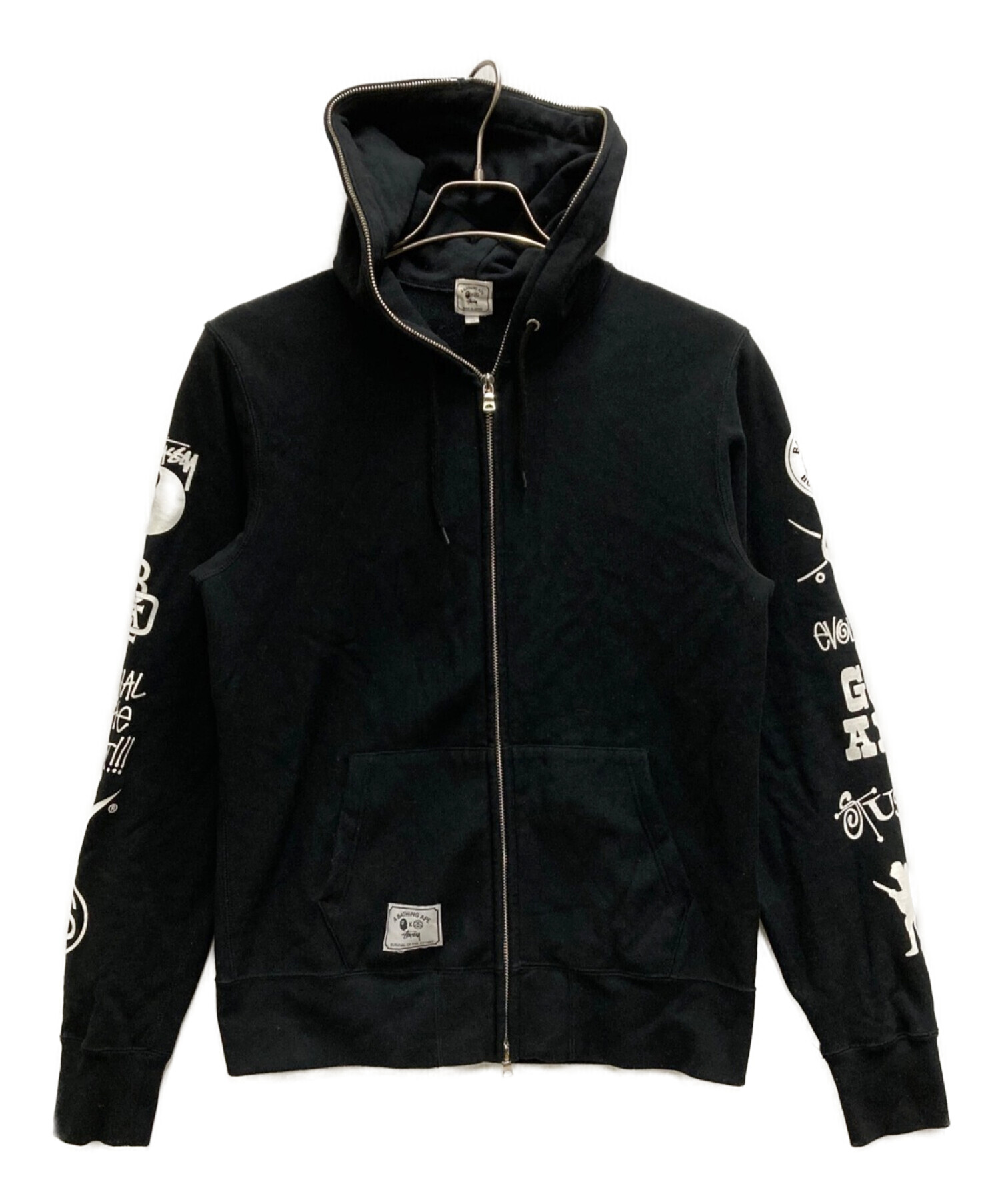 A BATHING APE (アベイシングエイプ) stussy (ステューシー) ジップパーカー ブラック サイズ:M