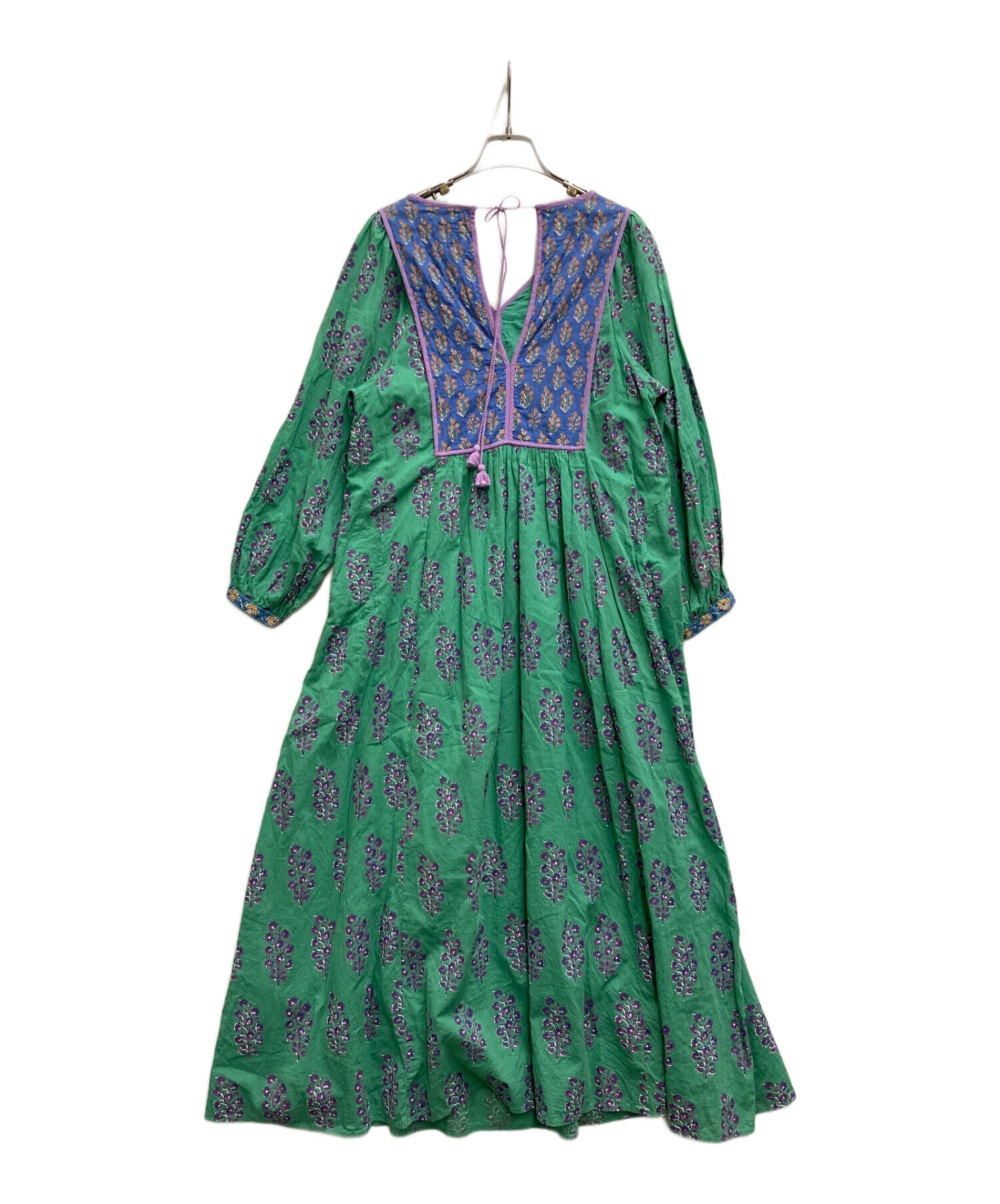 ne quittez pas (ヌキテパ) Combination Ethnic Print Gather Dress グリーン×パープル サイズ:Ⅿ