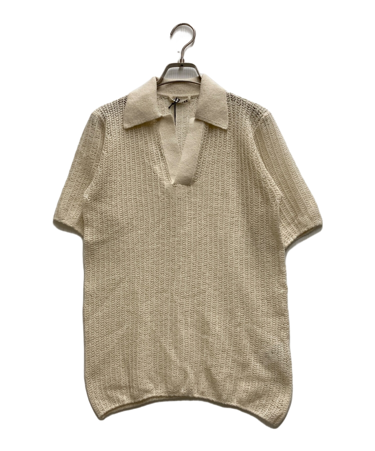 AURALEE (オーラリー) BRUSHED COTTON WOOL RIB KNIT SKIPPER POLO ベージュ サイズ:2