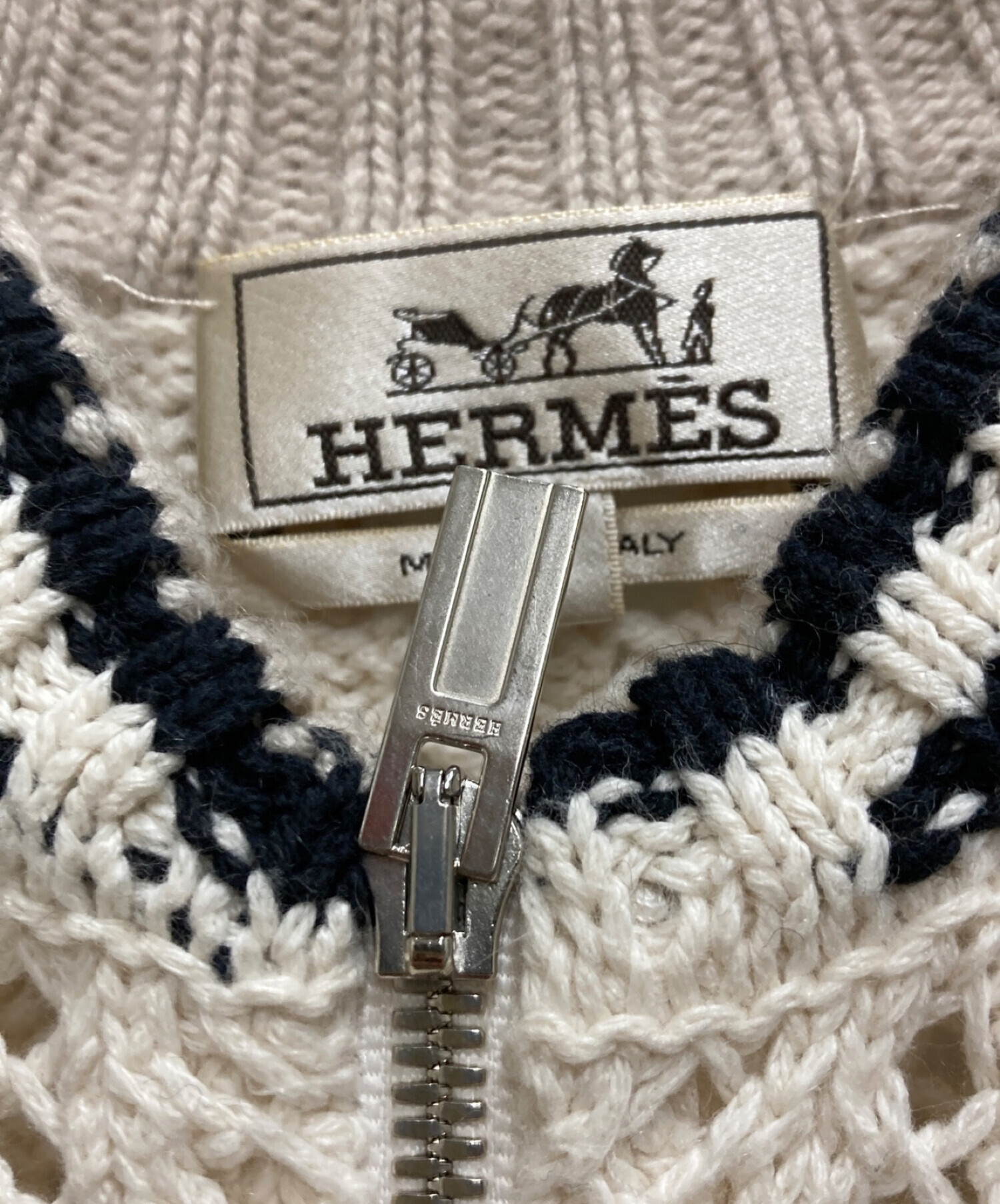 中古・古着通販】HERMES (エルメス) コットンカシミヤニットジャケット ベージュ サイズ:Ⅼ｜ブランド・古着通販 トレファク公式【TREFAC  FASHION】スマホサイト