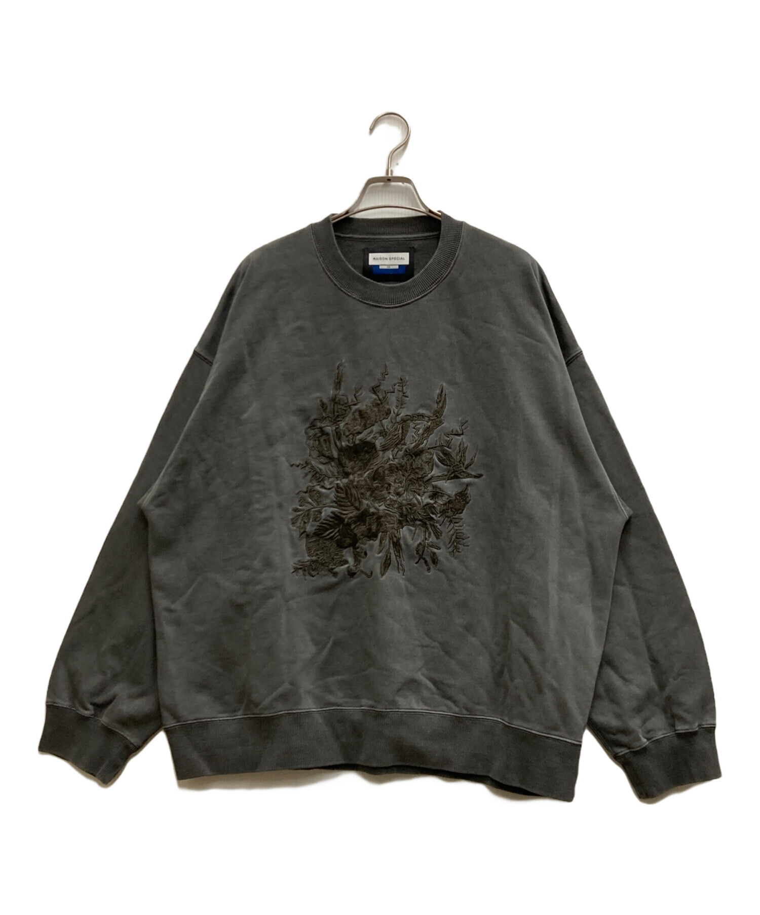 MAISON SPECIAL (メゾンスペシャル) Flower Embroidery Heavy-Weight Pigment Sweat  Prime-Over Crew Neck Pullover グレー サイズ:2