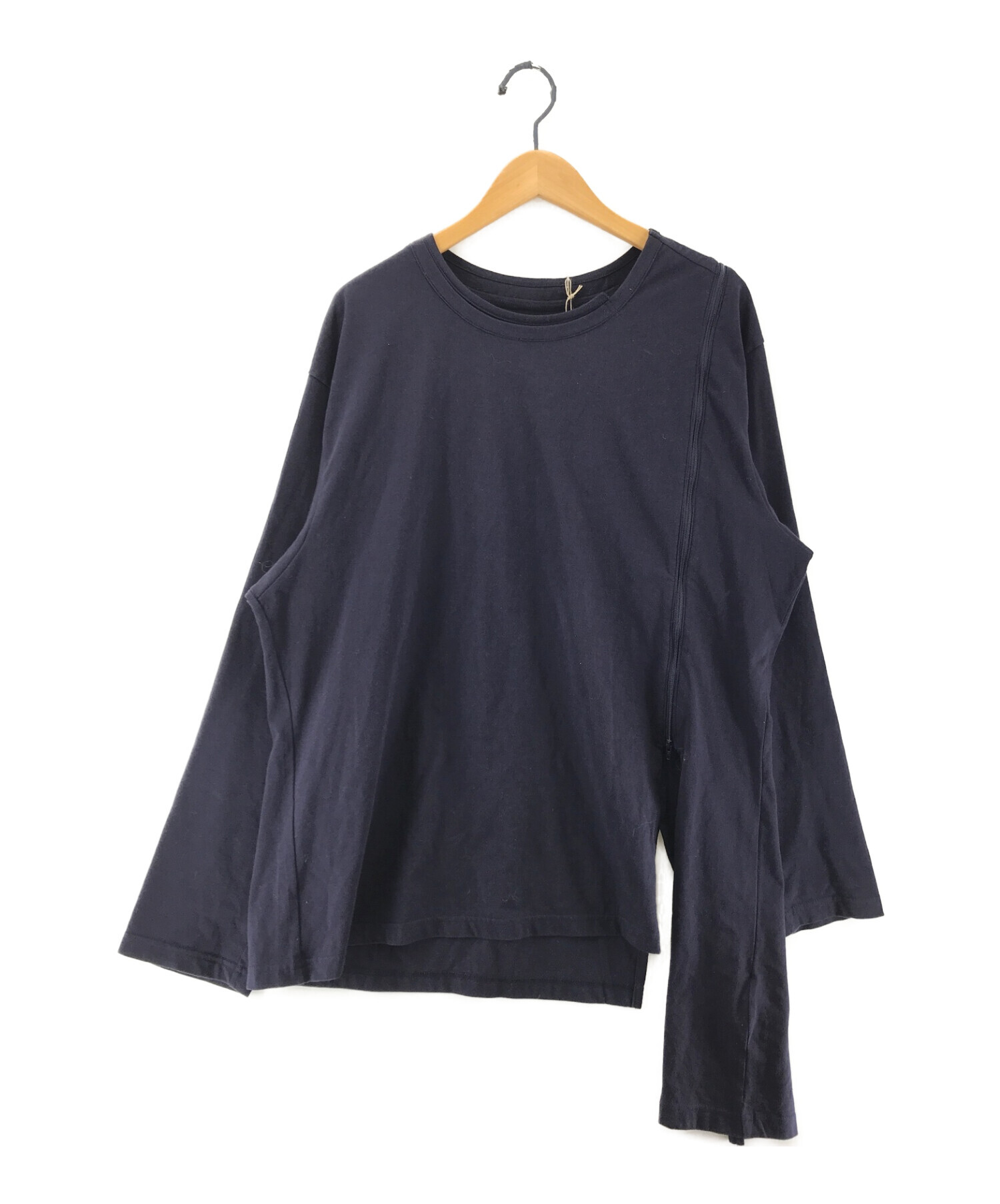 GROUND Y (グラウンドワイ) 30/Cotton Jersey Asymmetric Zipper Long Sleeves Cut Sew  ネイビー サイズ:3