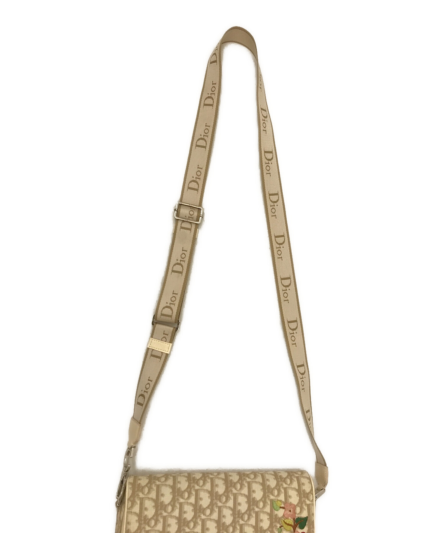 Christian Dior (クリスチャン ディオール) トロッター柄フラワー刺繍ショルダーバッグ ベージュ