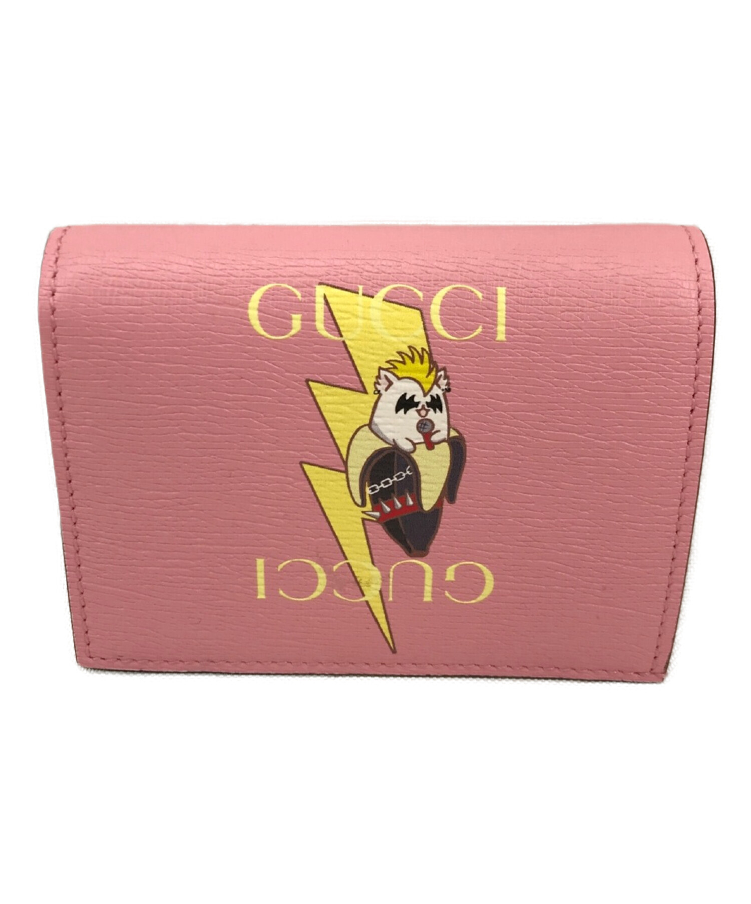 GUCCI (グッチ) ライトニングボルト ばなにゃ プリント カードケース ピンク