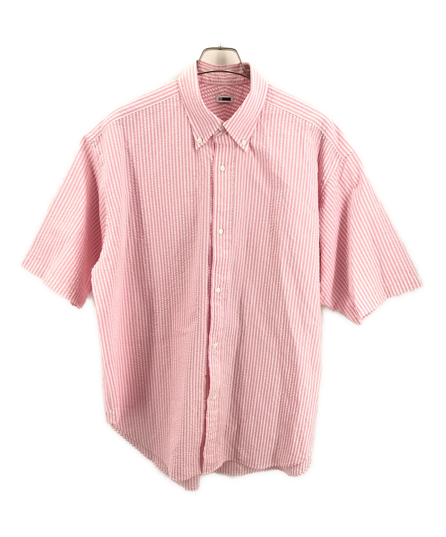 H BEAUTY&YOUTH (エイチ ビューティアンドユース) COTTON SILK PREPPY BD SHORT SLEEVE SHIRT  ピンク サイズ:L