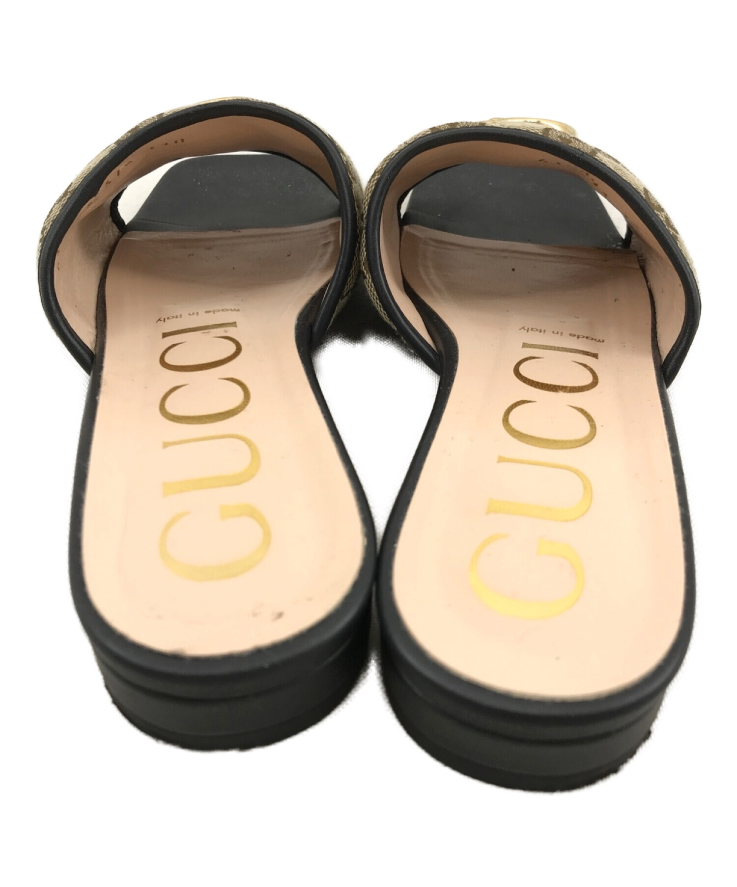 GUCCI (グッチ) GGキルティングキャンバスウィメンズスライドサンダル ベージュ サイズ:SIZE 37 1/2