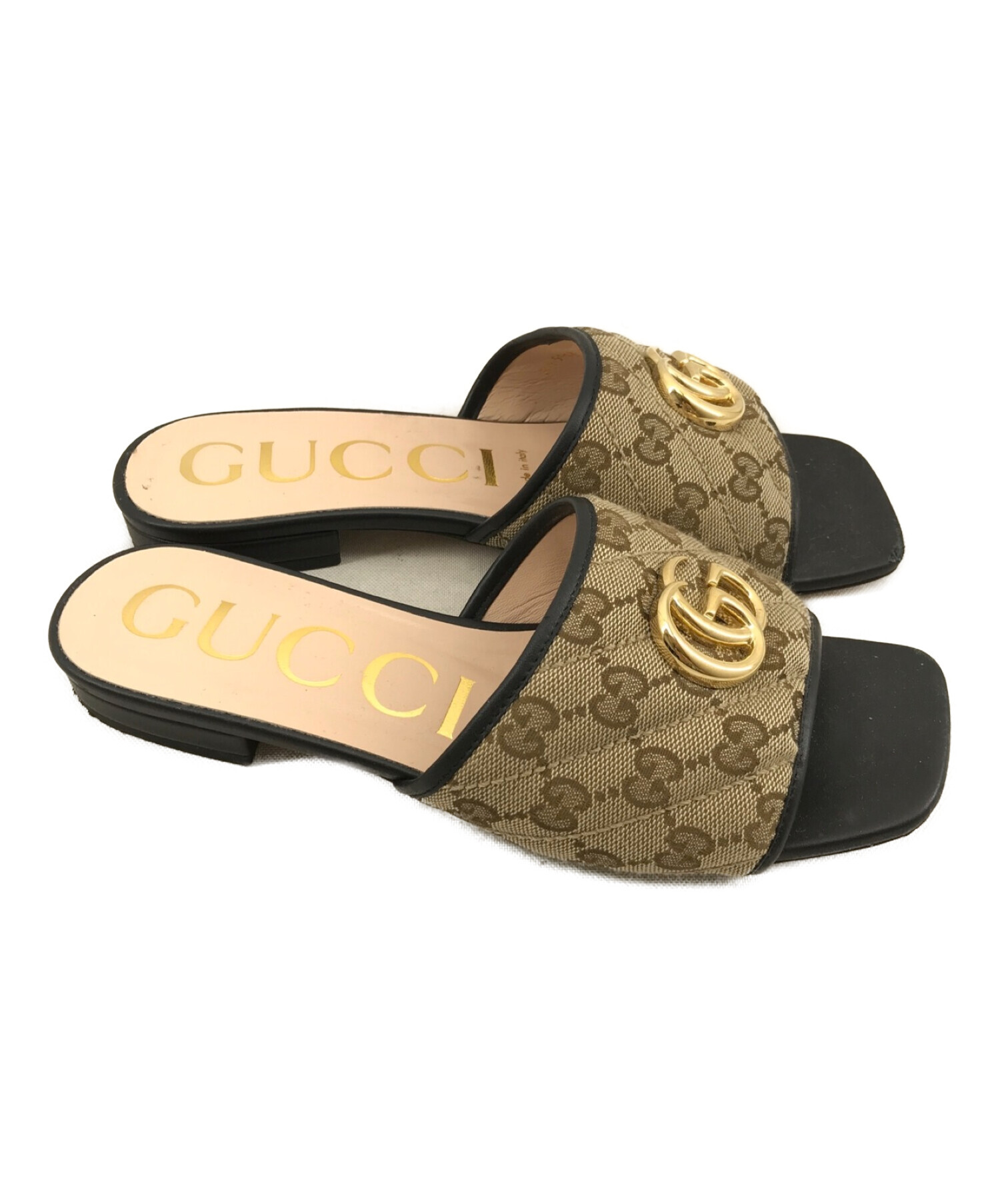 GUCCI (グッチ) GGキルティングキャンバスウィメンズスライドサンダル ベージュ サイズ:SIZE 37 1/2