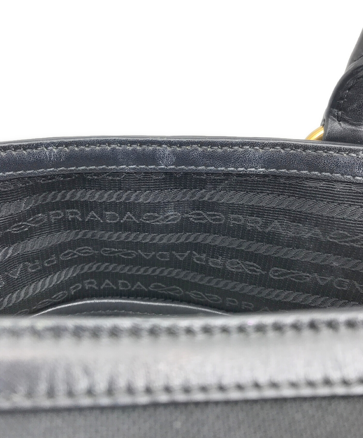 PRADA 2wayバッグ　ロゴジャガード　リボン　キャンバス　レザー内観使用感程度色褪せあり