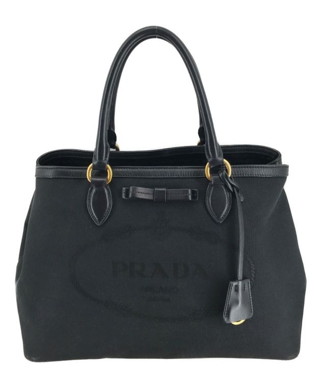 中古・古着通販】PRADA (プラダ) キャンバスリボン ロゴジャガード2WAYハンドバッグ ブラック｜ブランド・古着通販  トレファク公式【TREFAC FASHION】スマホサイト