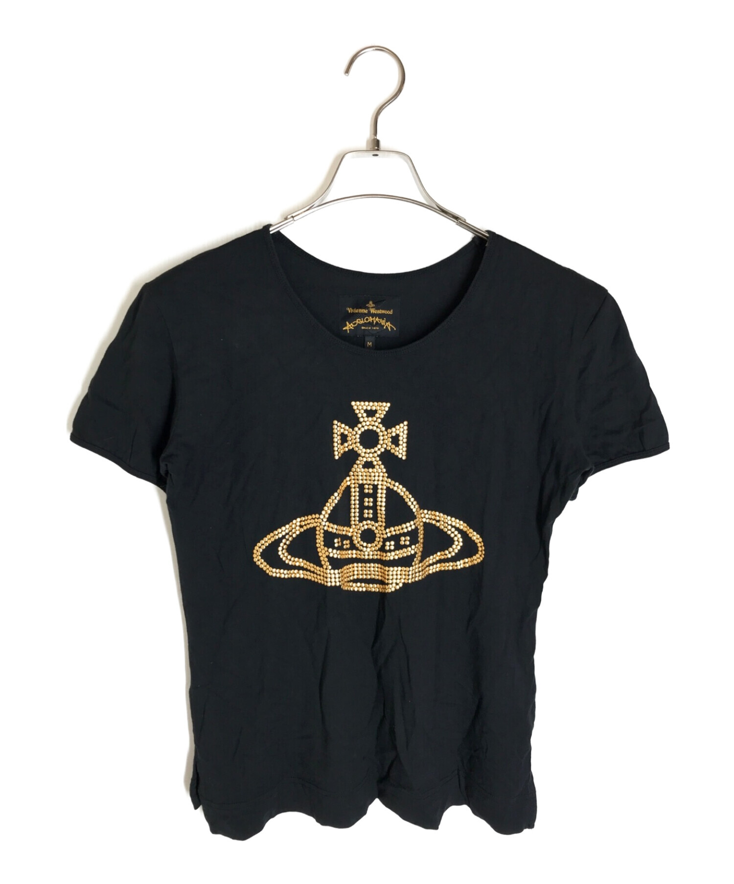 Vivienne Westwood ANGLOMANIA (ヴィヴィアンウエストウッド アングロマニア) オーブロゴスタッズTシャツ  ブラック×ゴールド サイズ:M