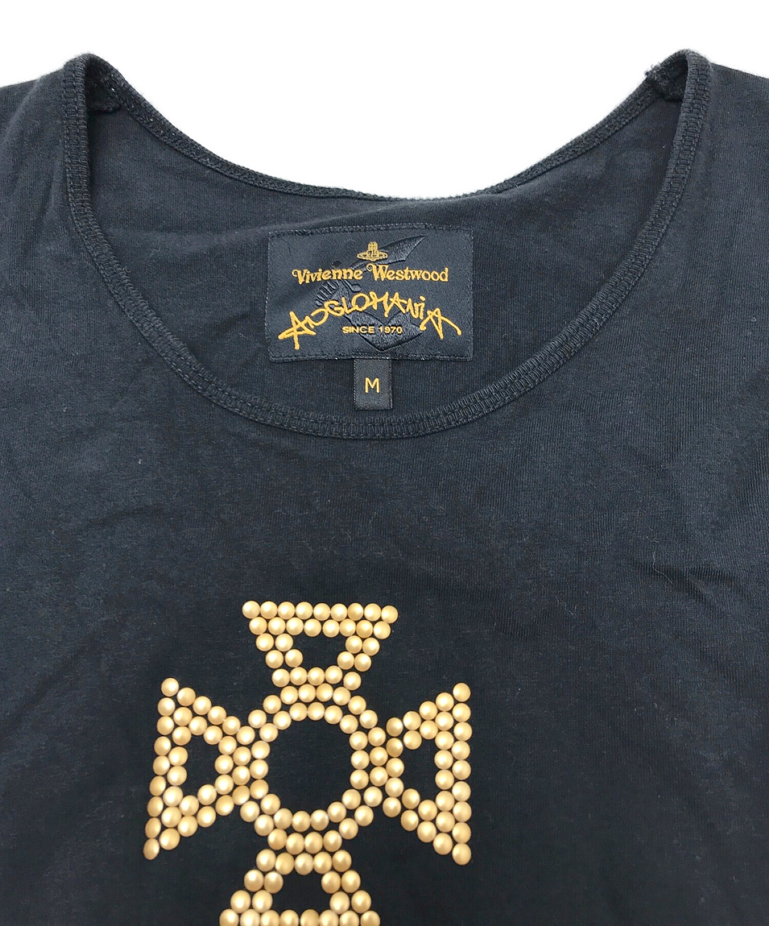 Vivienne Westwood ANGLOMANIA (ヴィヴィアンウエストウッド アングロマニア) オーブロゴスタッズTシャツ  ブラック×ゴールド サイズ:M
