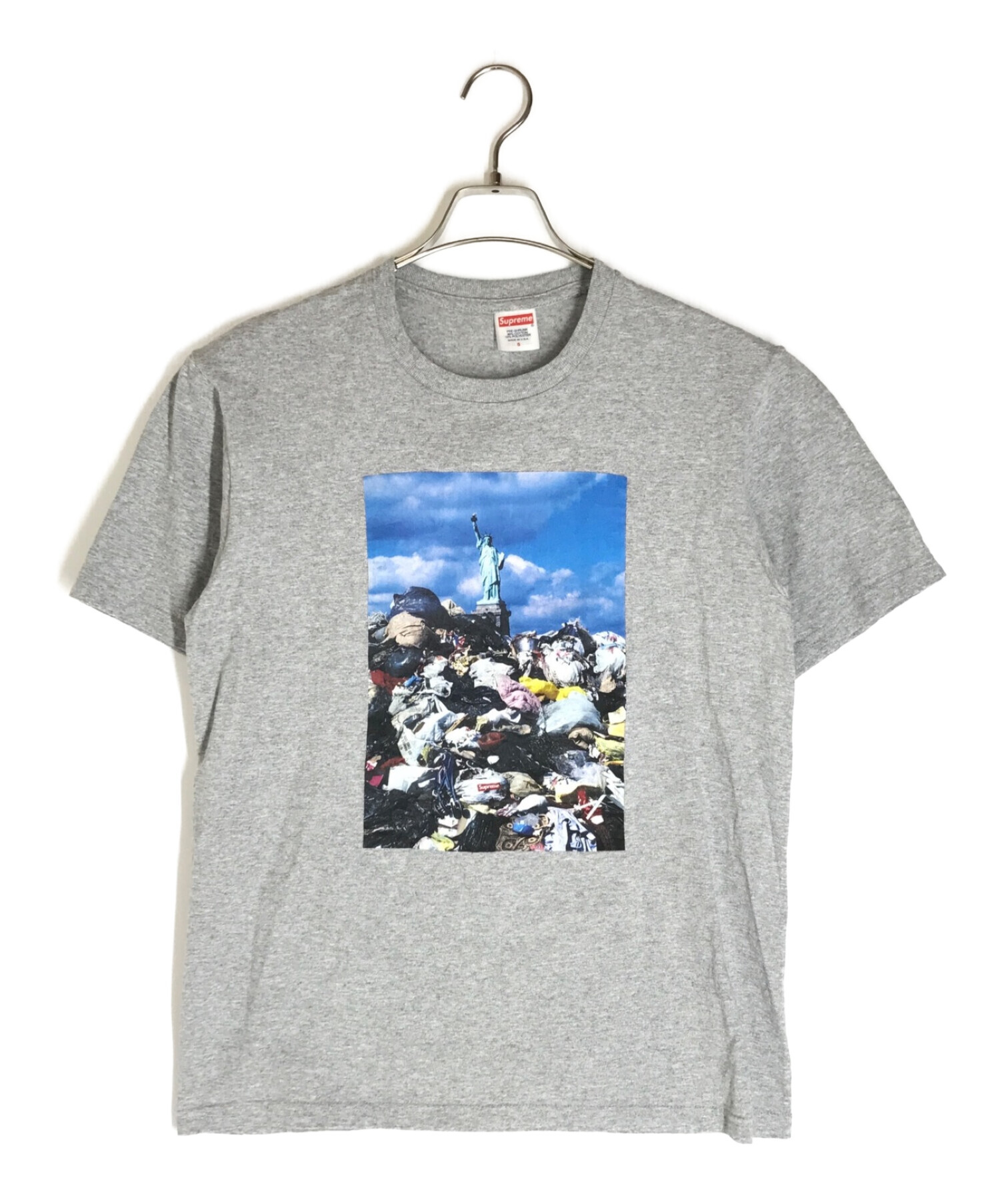 SUPREME (シュプリーム) Trash Tee ロゴ 自由の女神 トラッシュ Tシャツ グレー サイズ:S
