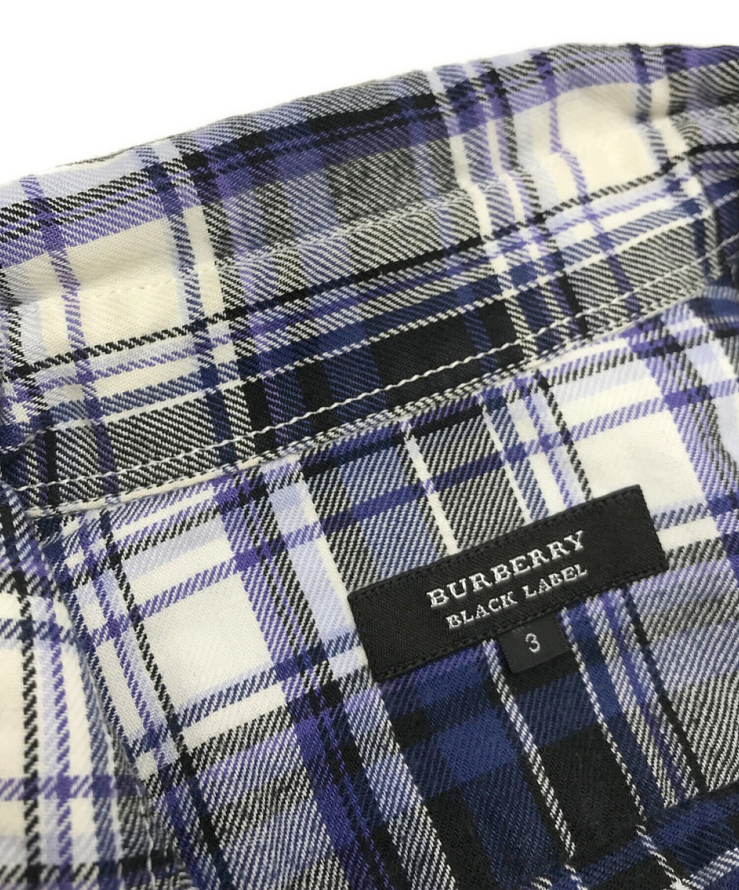 BURBERRY BLACK LABEL (バーバリーブラックレーベル) 裾ロゴチェックネルシャツ ブルー×ホワイト サイズ:3