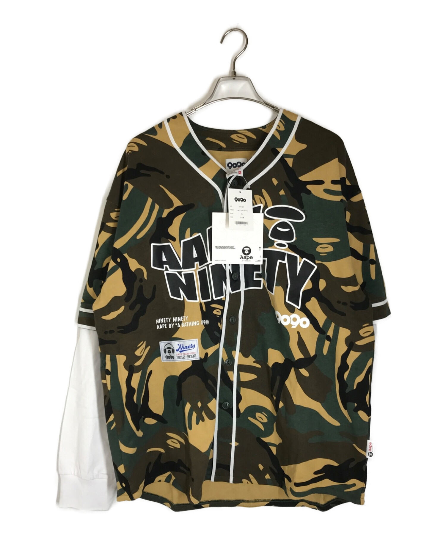 Aape BY A BATHING APE (エーエイプ バイ アベイシングエイプ) レイヤードベースボールシャツ ブラウン×カーキ サイズ:XL