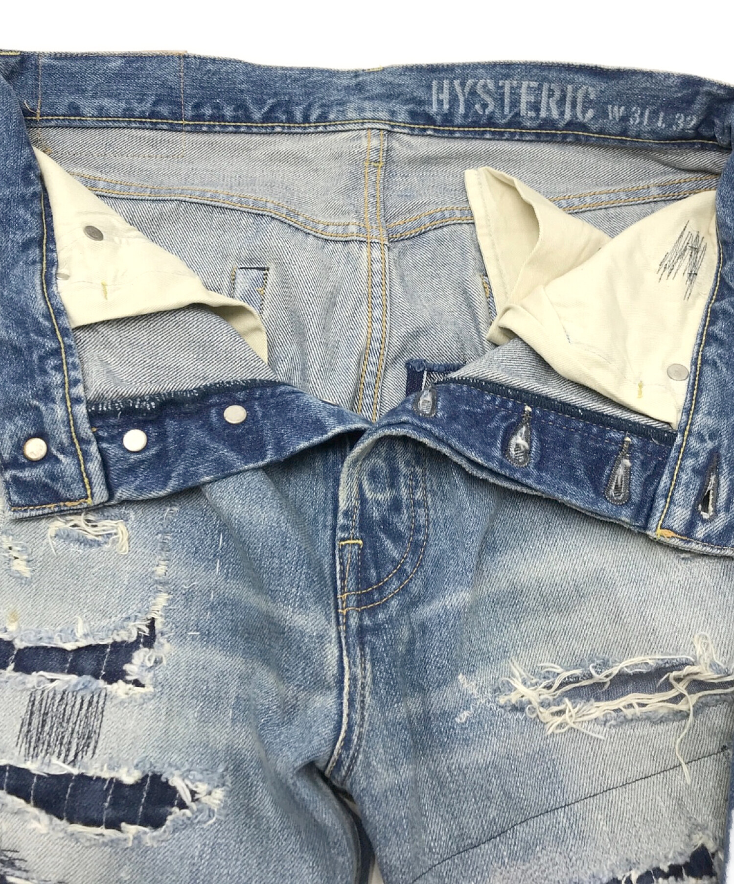 中古・古着通販】Hysteric Glamour (ヒステリックグラマー) ハードリメイク加工 ダメージ ストレート デニムパンツ TH加工 WW2  ストレートデニムパンツ 02221AP06 インディゴ サイズ:31｜ブランド・古着通販 トレファク公式【TREFAC FASHION】スマホサイト