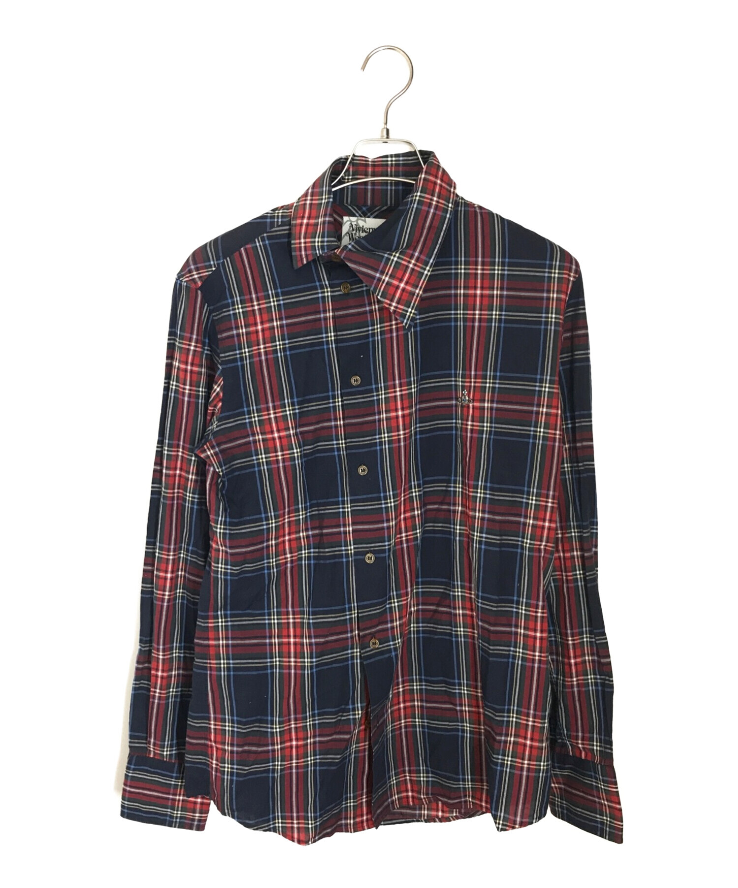 Vivienne Westwood (ヴィヴィアンウエストウッド) アシンメトリーチェックシャツ レッド×ネイビー サイズ:46