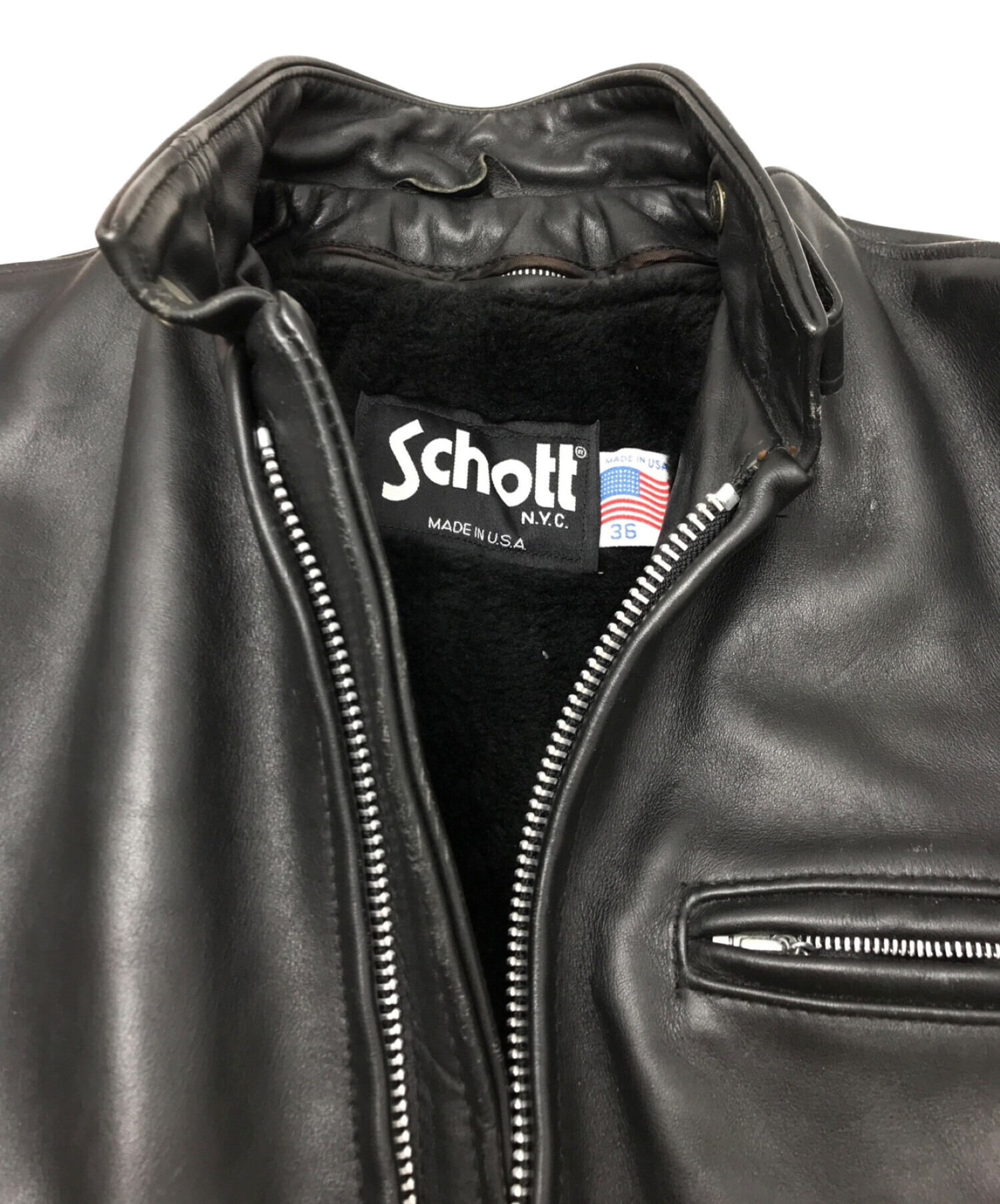 Schott (ショット) ボアライナー付シングルライダースジャケット ブラック サイズ:36