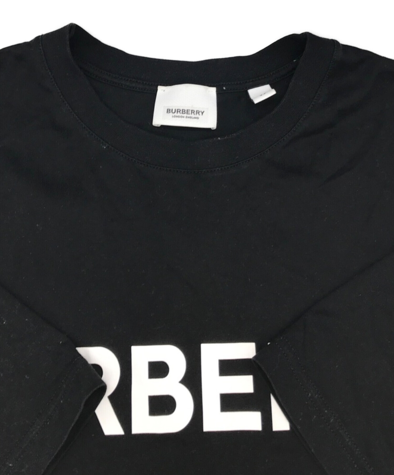 BURBERRY (バーバリー) ホースフェリープリント オーバーサイズ コットンTシャツ ブラック サイズ:XS