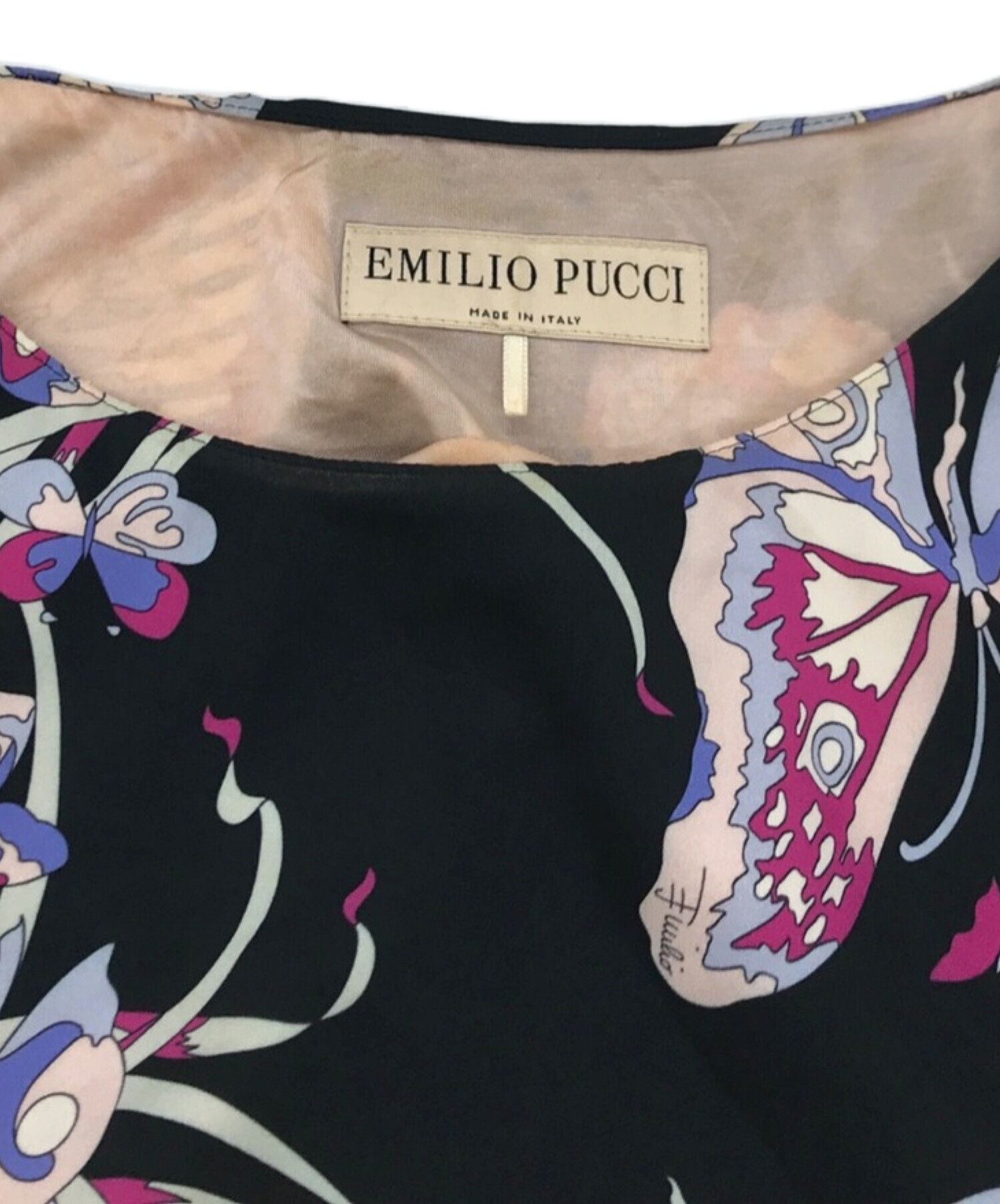 中古・古着通販】Emilio Pucci (エミリオ プッチ) 総柄ミニワンピース シルクワンピース カシュクールワンピース ジャージーワンピース  ブラック サイズ:38｜ブランド・古着通販 トレファク公式【TREFAC FASHION】スマホサイト