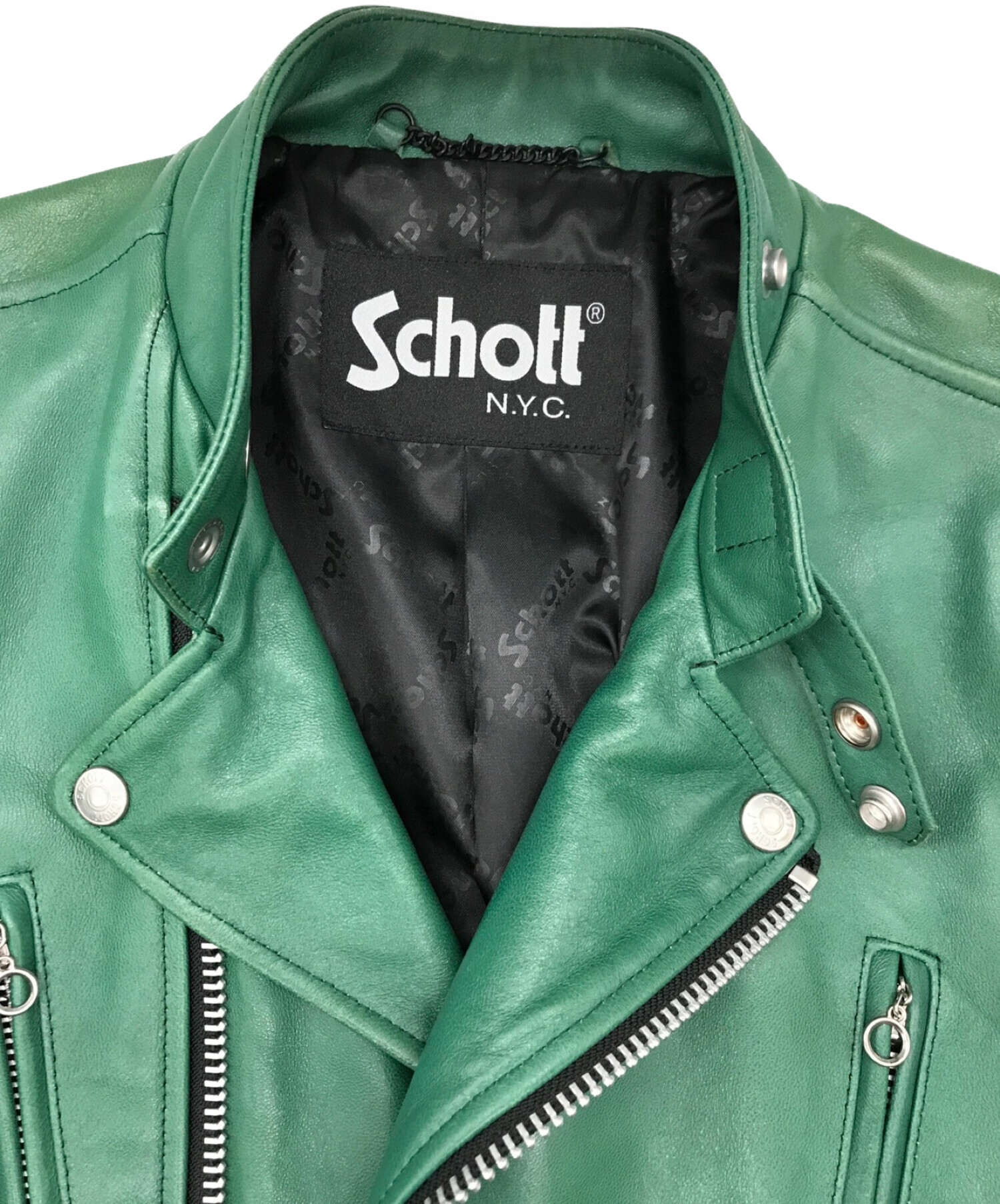 Schott (ショット) ダブルブレストライダースジャケット グリーン サイズ:S