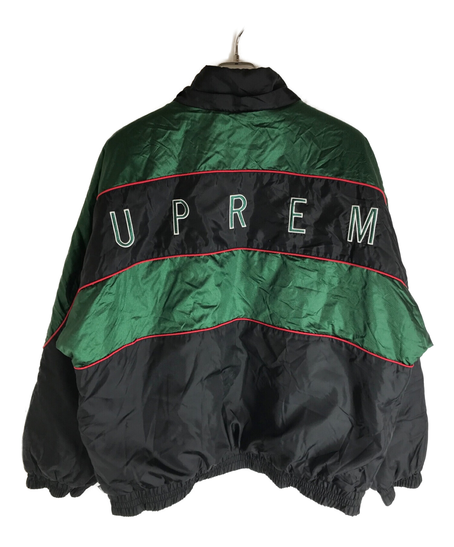 SUPREME (シュプリーム) Sports Piping Puffy Jacket ブラック×グリーン サイズ:L