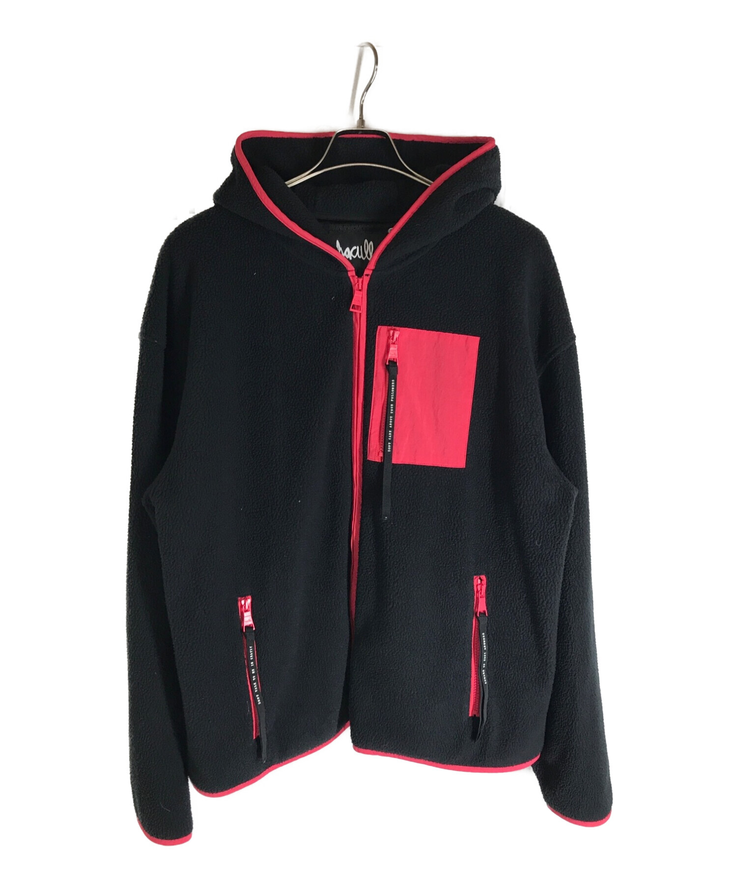 haculla (ハキュラ) フーデッドフリースジャケット ブラック×ピンク サイズ:L