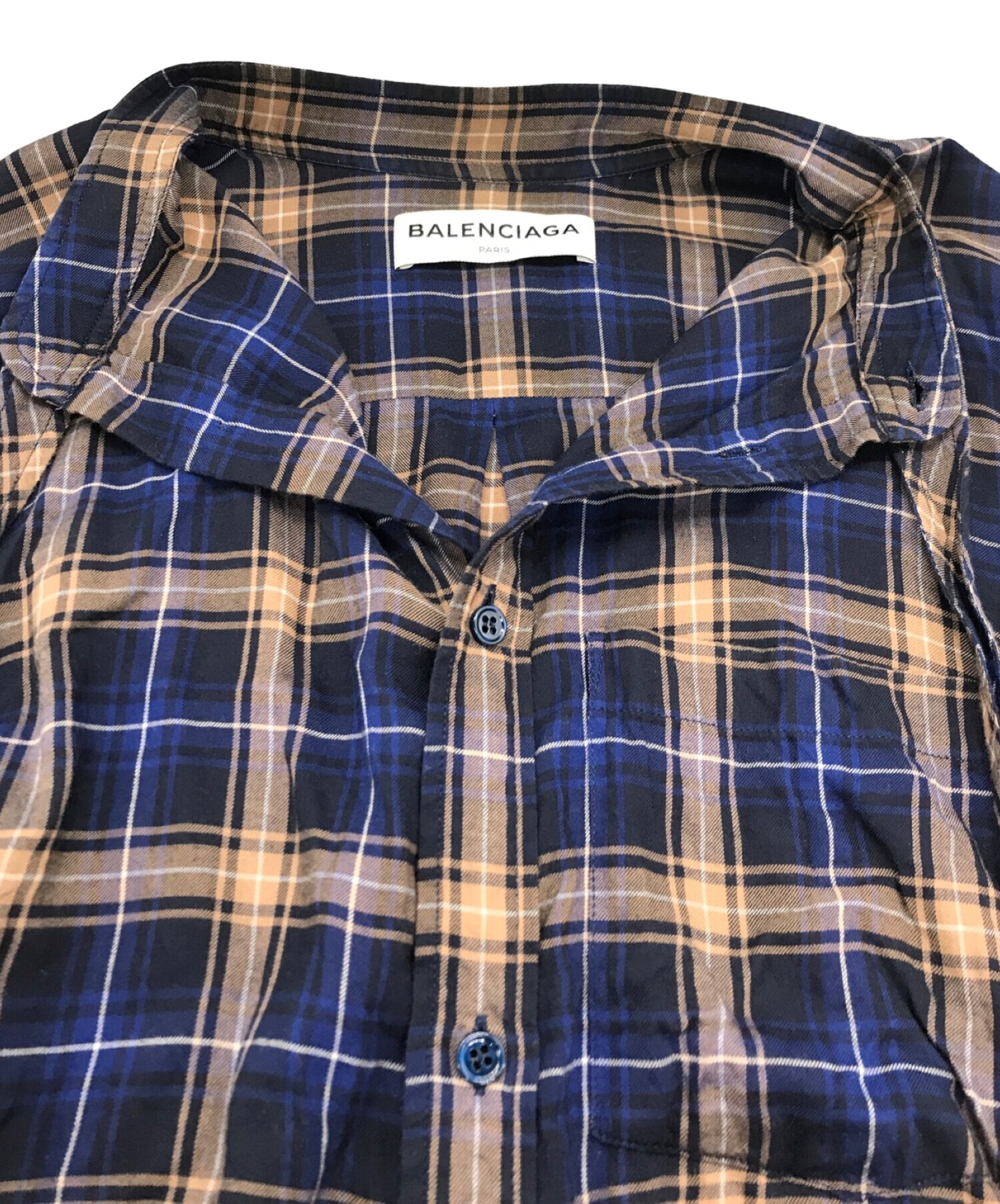 BALENCIAGA】バレンシアガ 90s 濃紺 刺繍ロゴ チェック長袖シャツ 