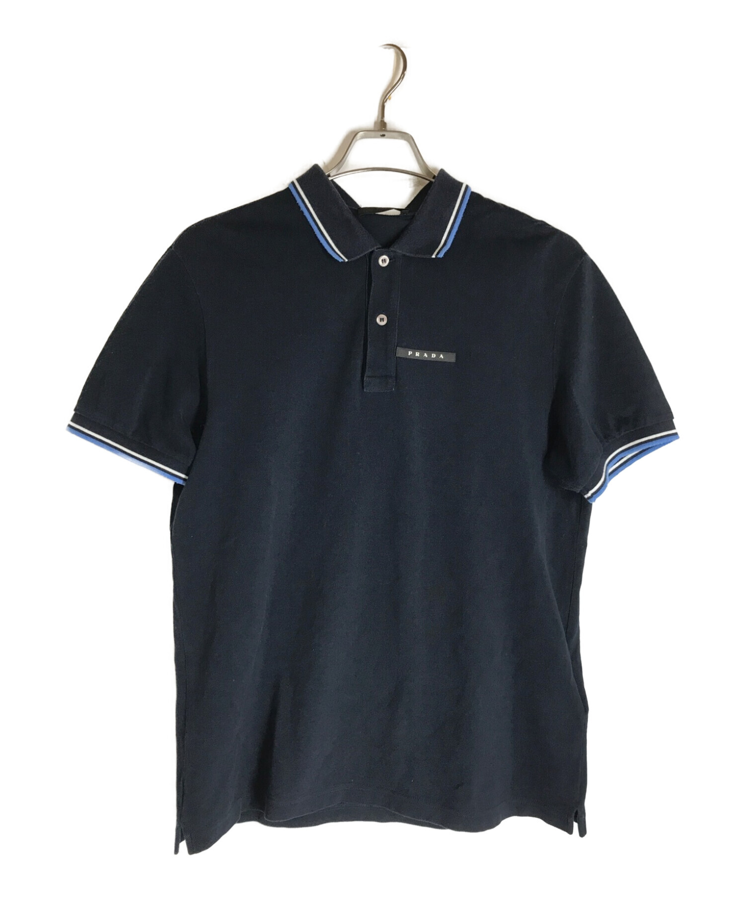 古着屋Wrappin美品 PRADA プラダ ラバープレートロゴ 半袖 ポロシャツ L ブルー