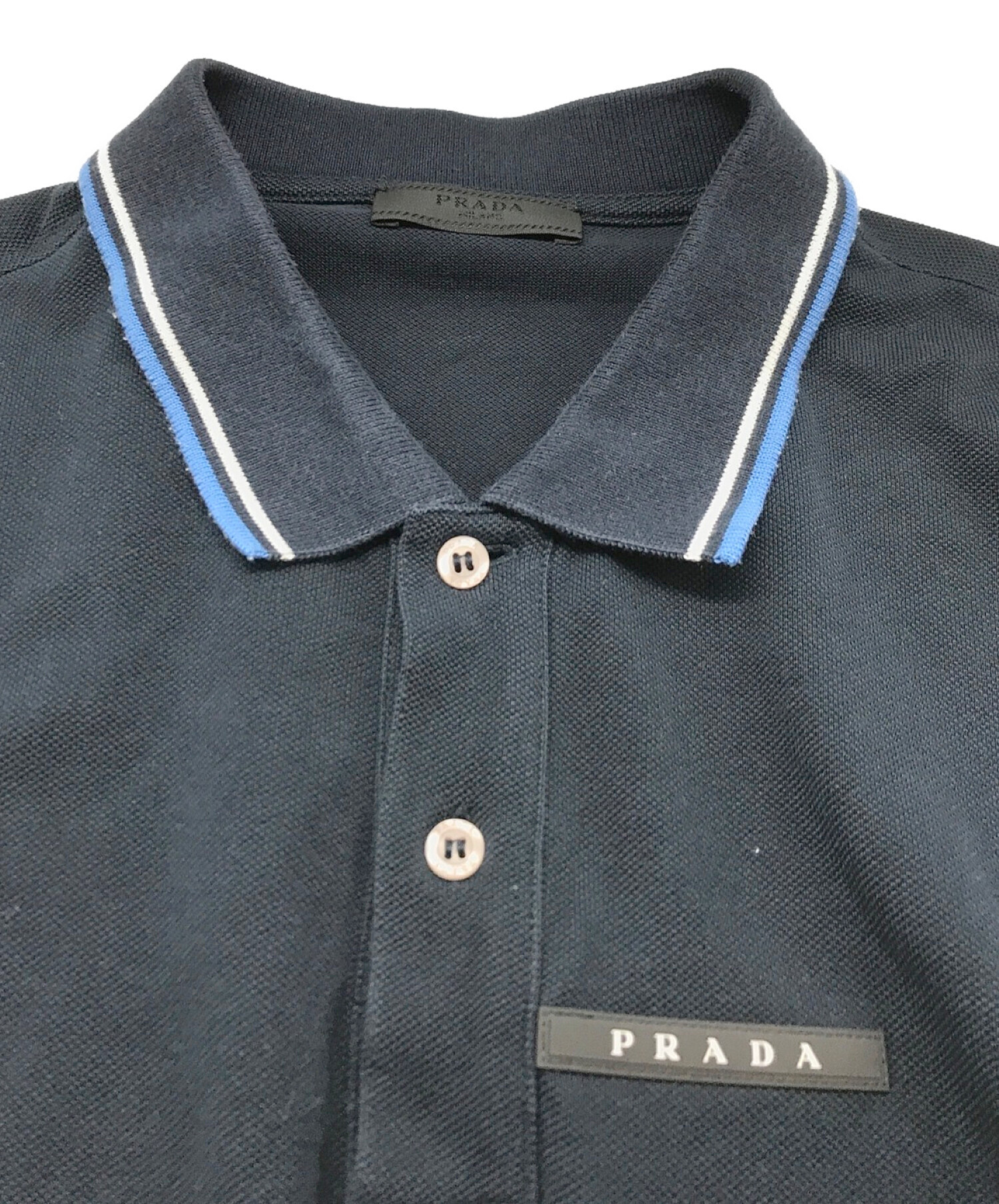 PRADA (プラダ) ワンポイントロゴポロシャツ ネイビー×ブルー サイズ:XL