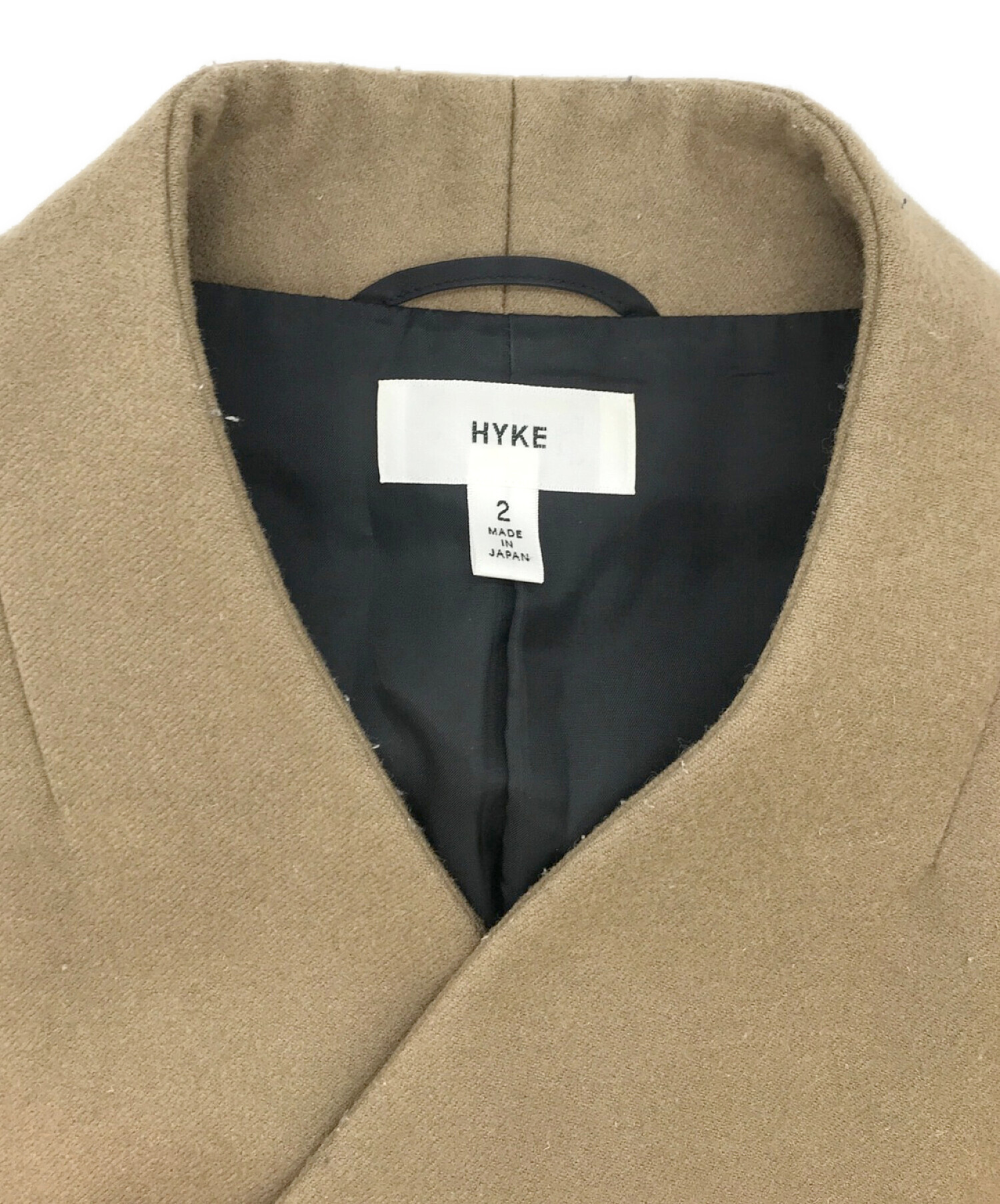 中古・古着通販】HYKE (ハイク) ノーカラーロングダブルコート ベージュ サイズ:M｜ブランド・古着通販 トレファク公式【TREFAC  FASHION】スマホサイト