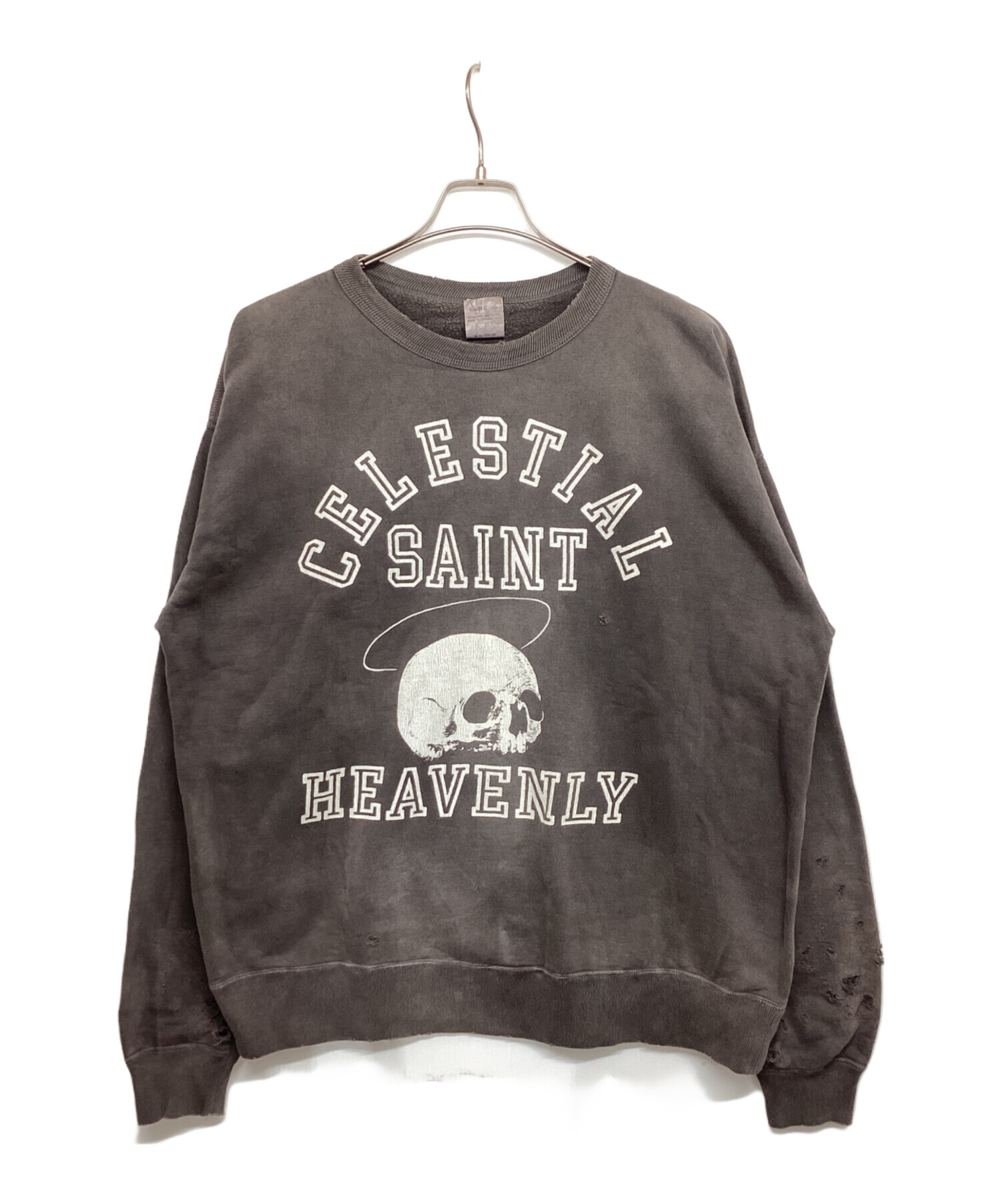 SAINT MICHAEL (セントマイケル) SWT SHIRT SKULL SM-A21-0000-060  スカルプリントヴィンテージ加工スウェット グレー サイズ:XL