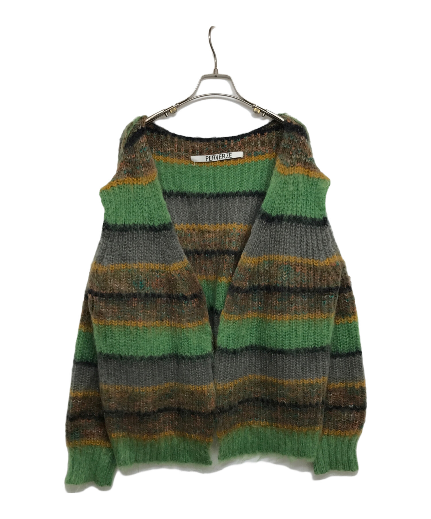 PERVERZE (パーバーズ) Stripe Mohair Wide Cardigan/ストライプモヘヤワイドカーディガン　0121030511  グリーン サイズ:FREE