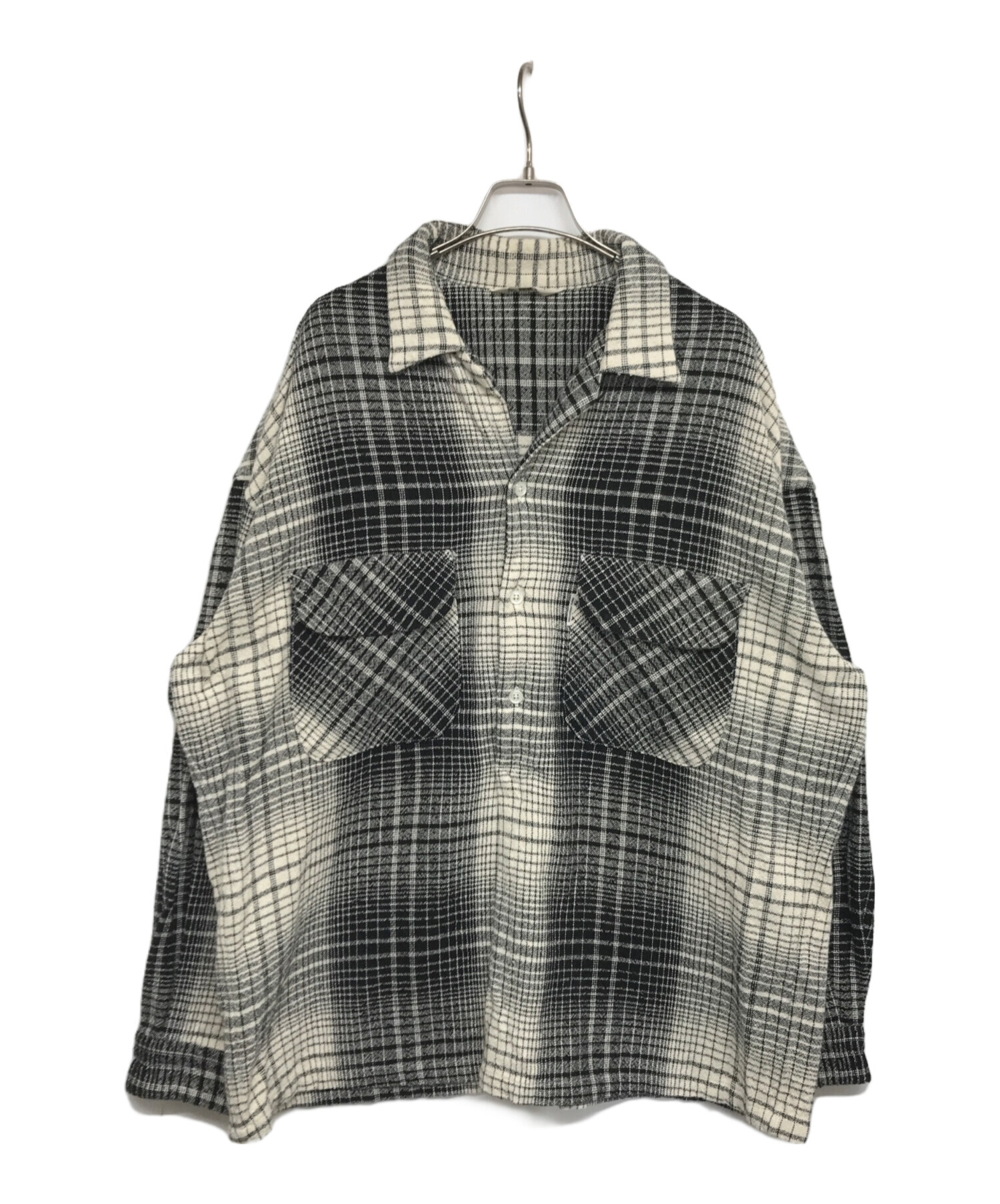 COOTIE PRODUCTIONS Ombre Check Open Collar Pullover L/S Shirt CTE-22A403  オンブレチェックオープンカラープルオーバーシャツ ブラック×ホワイト サイズ:M