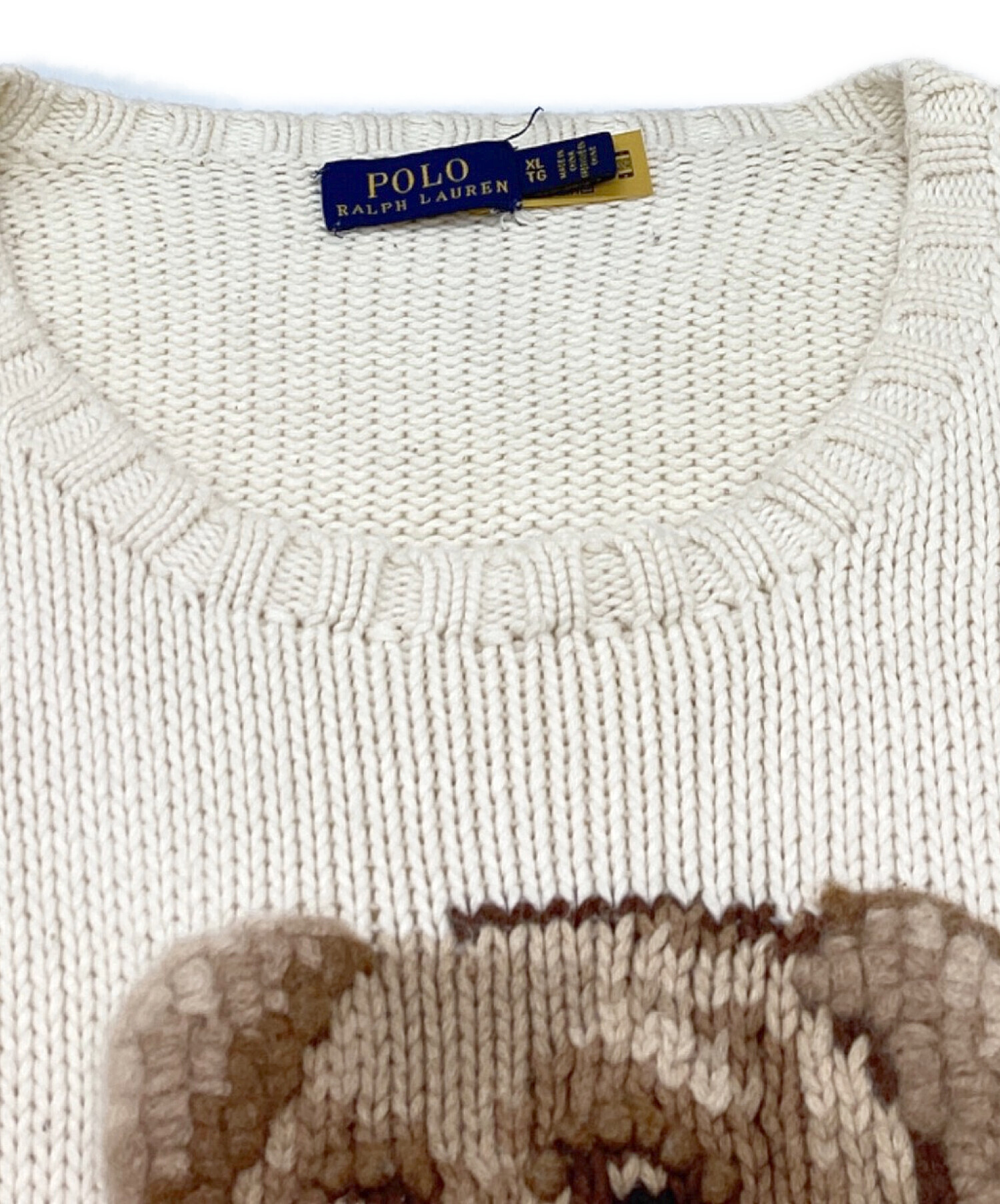 中古・古着通販】POLO RALPH LAUREN (ポロ・ラルフローレン) ポロベア刺繍コットンニット 紺ブレスタイル アイボリー  サイズ:XL｜ブランド・古着通販 トレファク公式【TREFAC FASHION】スマホサイト