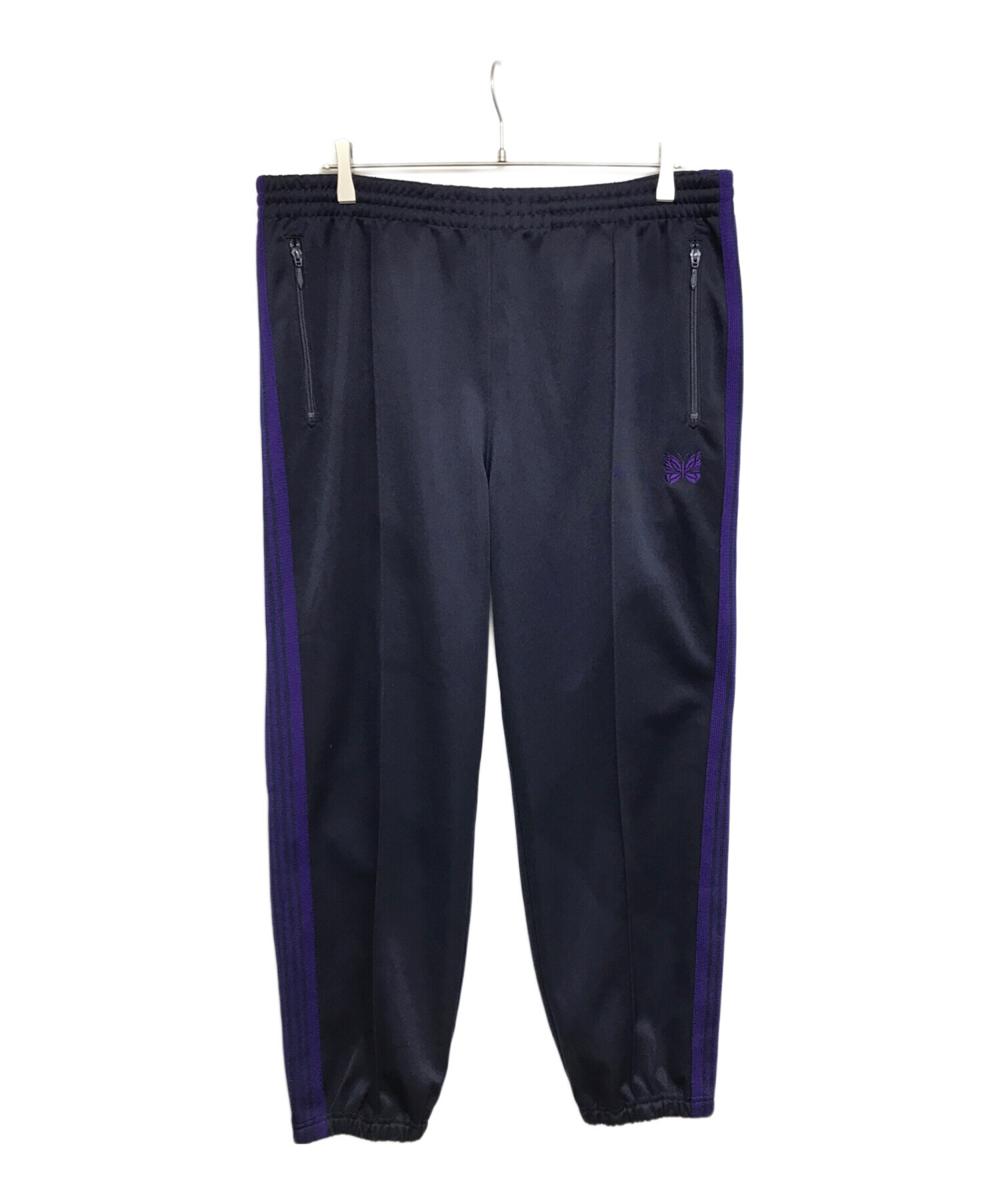 Needles (ニードルズ) Zipped Track Pant - Poly Smooth NS249 ジップトラックパンツ ブラック×パープル  サイズ:XL