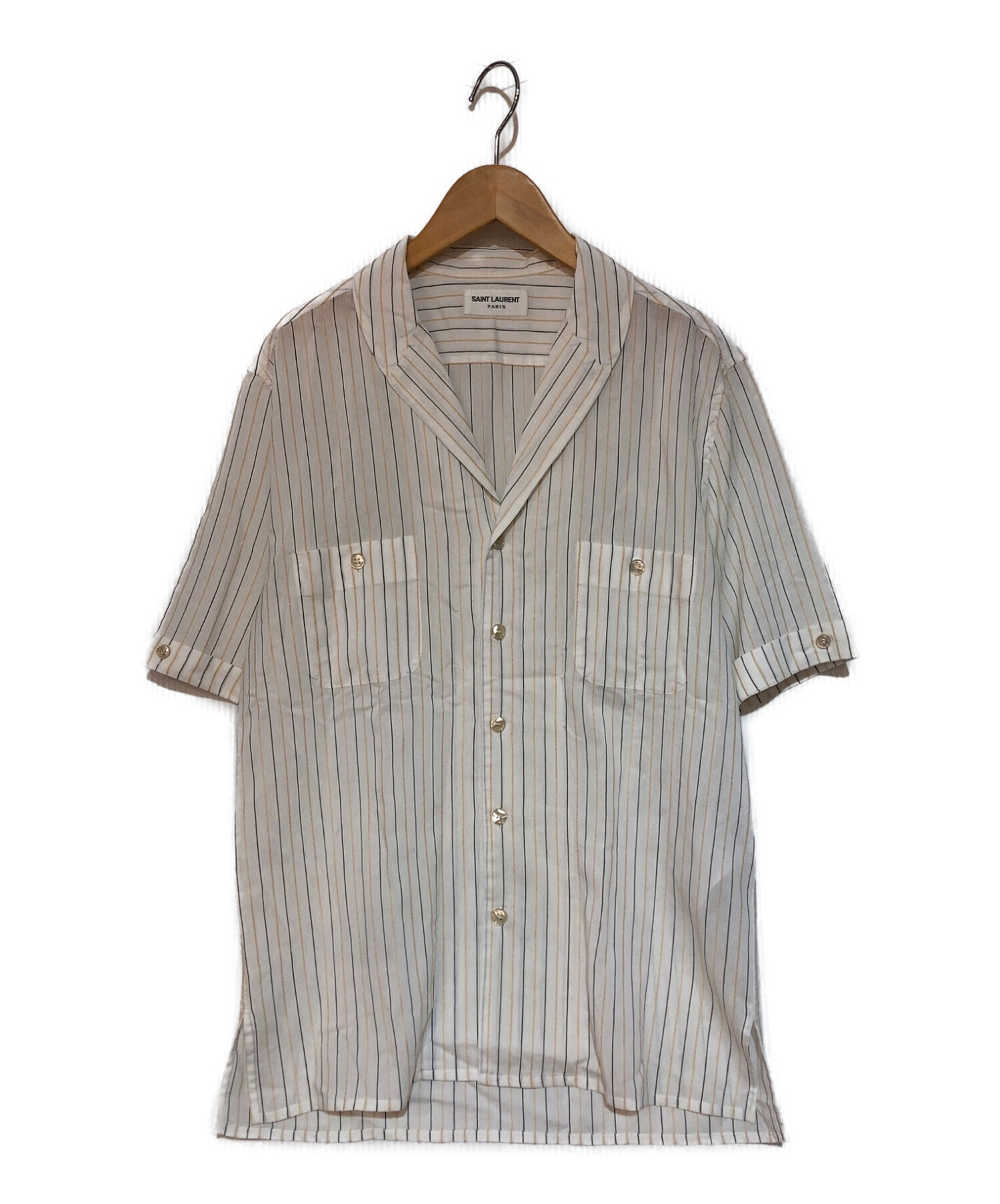 Saint Laurent Paris (サンローランパリ) 21SS Shawl Collar Striped Shirt シャツ　 ホワイト  サイズ:37 175/92A