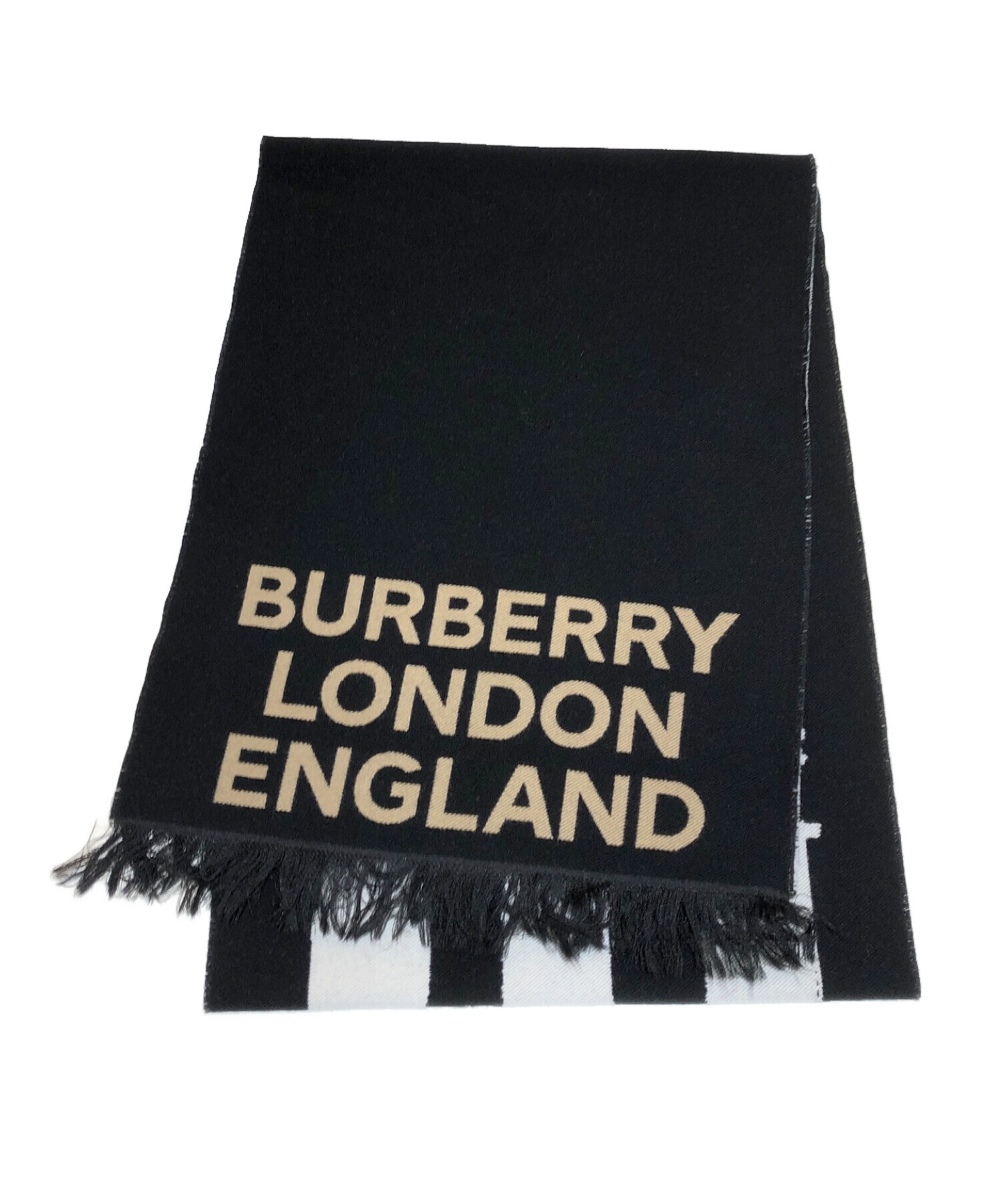 BURBERRY LONDON (バーバリーロンドン) Love and Logo Wool Silk Jacquard Scarf LOVE&ロゴ  マフラー ブラック サイズ:188×33