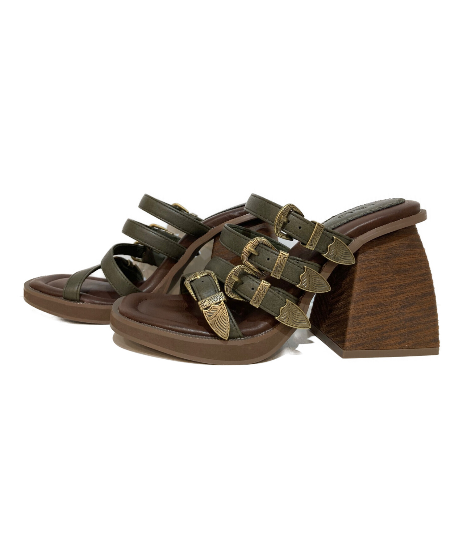 YELLO (イエロー) 22SS ZION SANDALS バックルサンダル ブラウン×カーキ サイズ:M