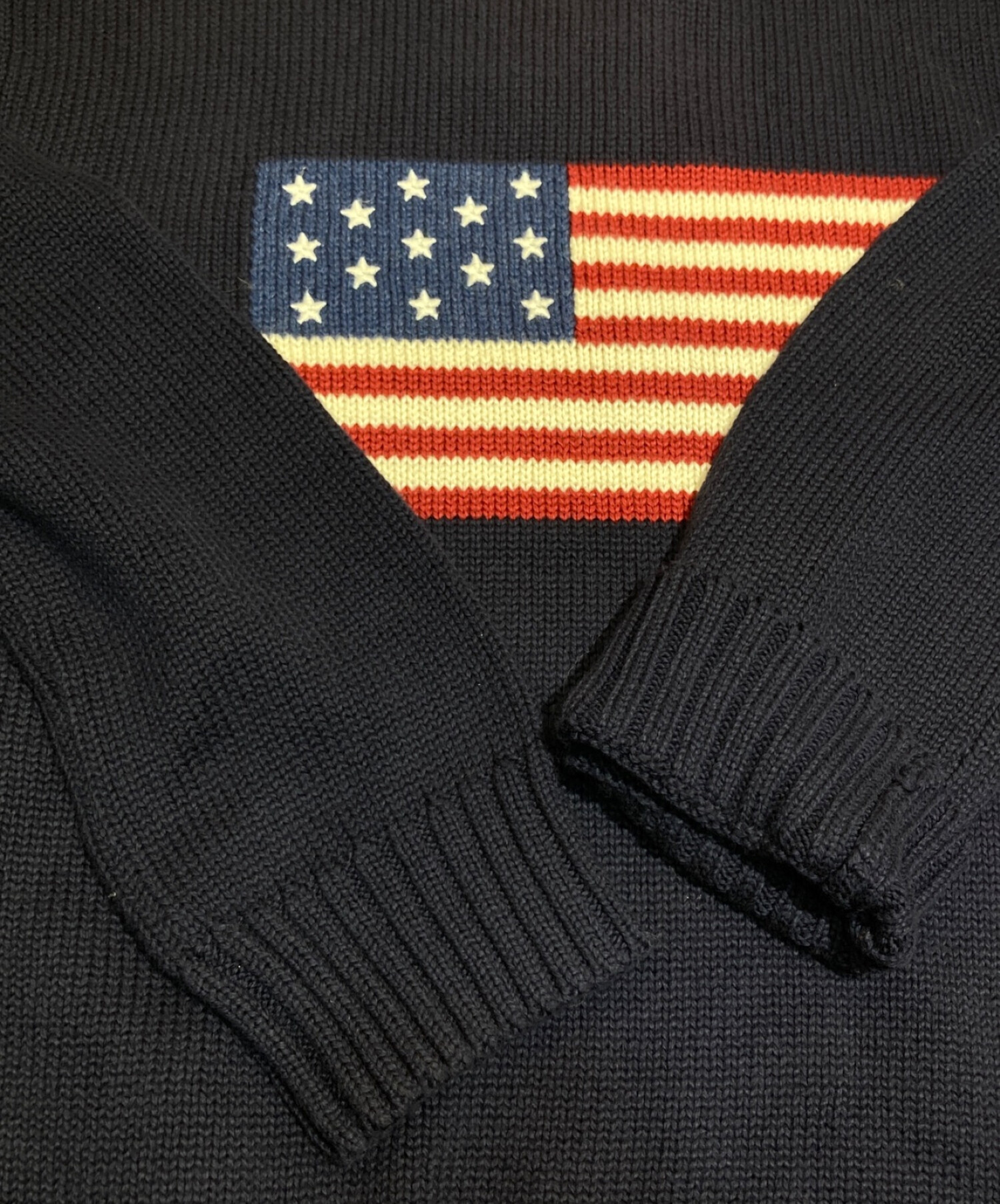 POLO RALPH LAUREN (ポロ・ラルフローレン) USA製 星条旗 ニット アイコニック フラッグ セーター ネイビー サイズ:M 未使用品