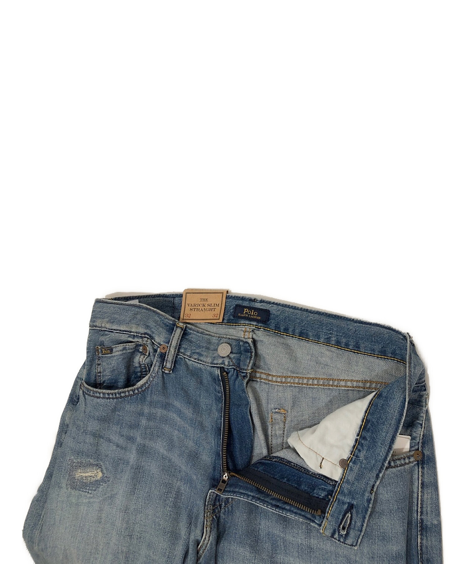 POLO RALPH LAUREN (ポロ・ラルフローレン) Varick Slim Straight Distressed Jean デニムパンツ  ブルー サイズ:32/32 未使用品