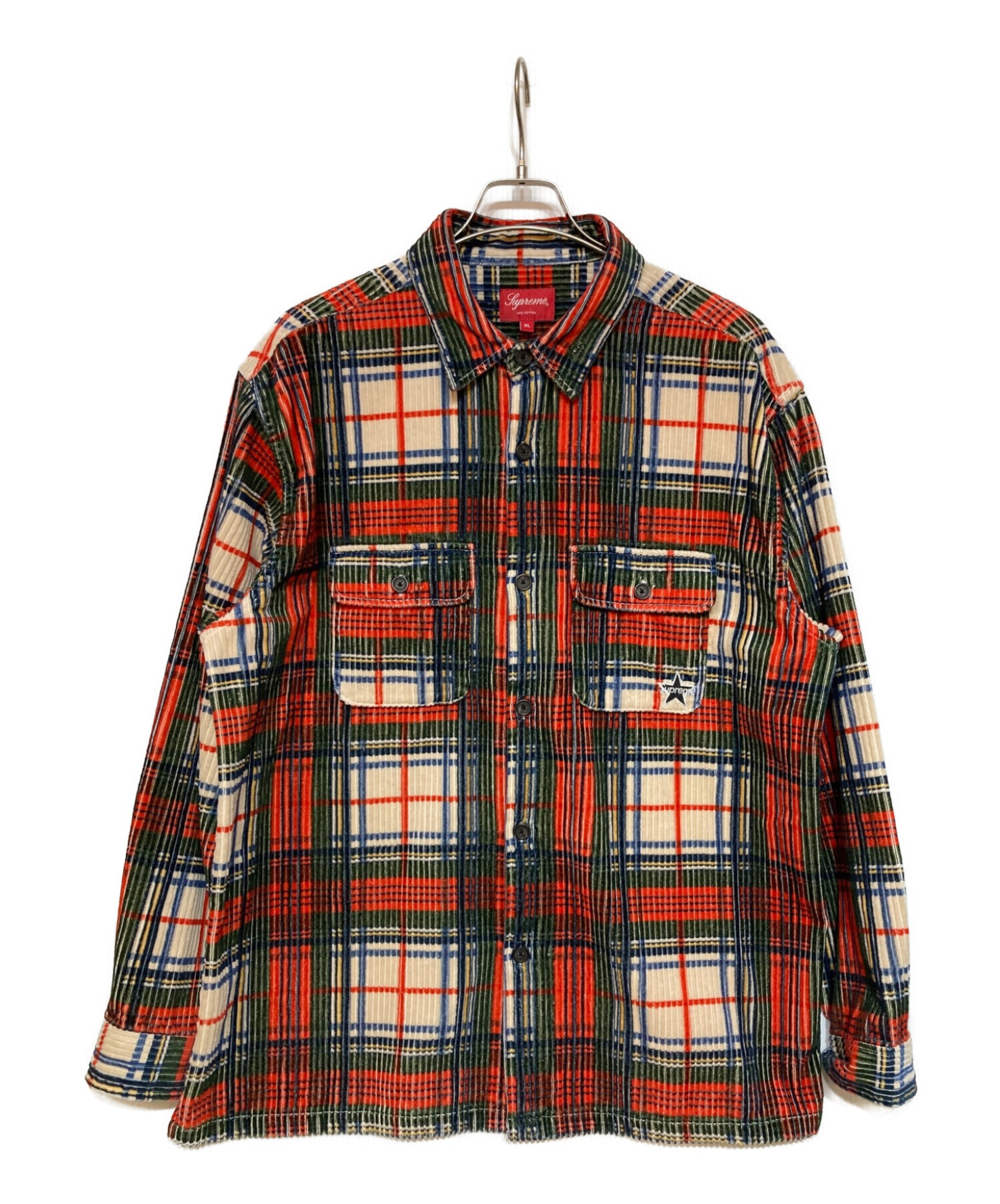 SUPREME (シュプリーム) 22SS Corduroy Shirt　コーデュロイシャツ レッド×グリーン サイズ:XL