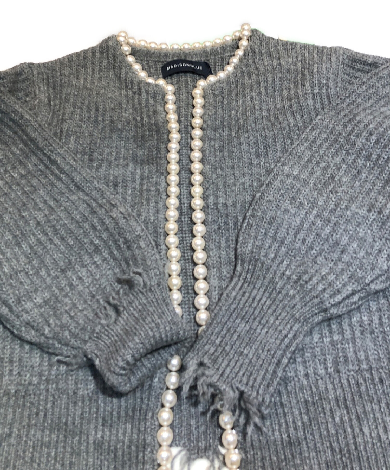 MADISON BLUE (マディソンブルー) 22AW PEARL DAMEGE CD BRITISH WOOL パール カーディガン グレー  サイズ:01 未使用品