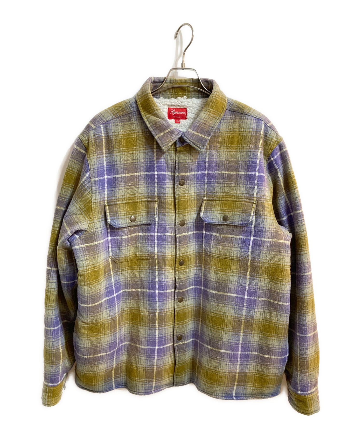 SUPREME (シュプリーム) 22AW Shearling Lined Flannel Shirt シャツ ジャケット パープル×グリーン  サイズ:XL