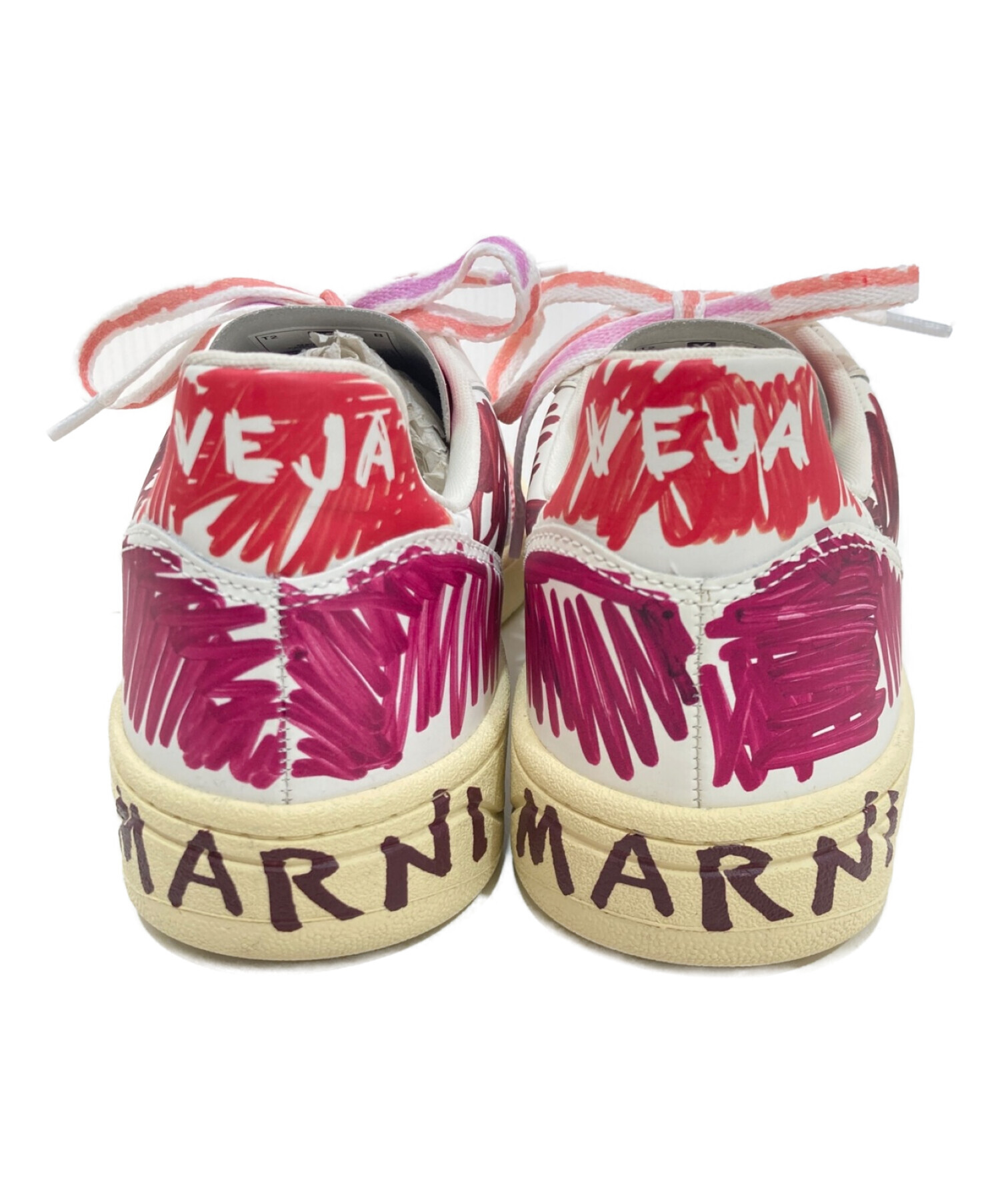 VEJA×MARNI (ヴェジャ×マルニ) ペイントデザインスニーカー ピンク サイズ:26 未使用品