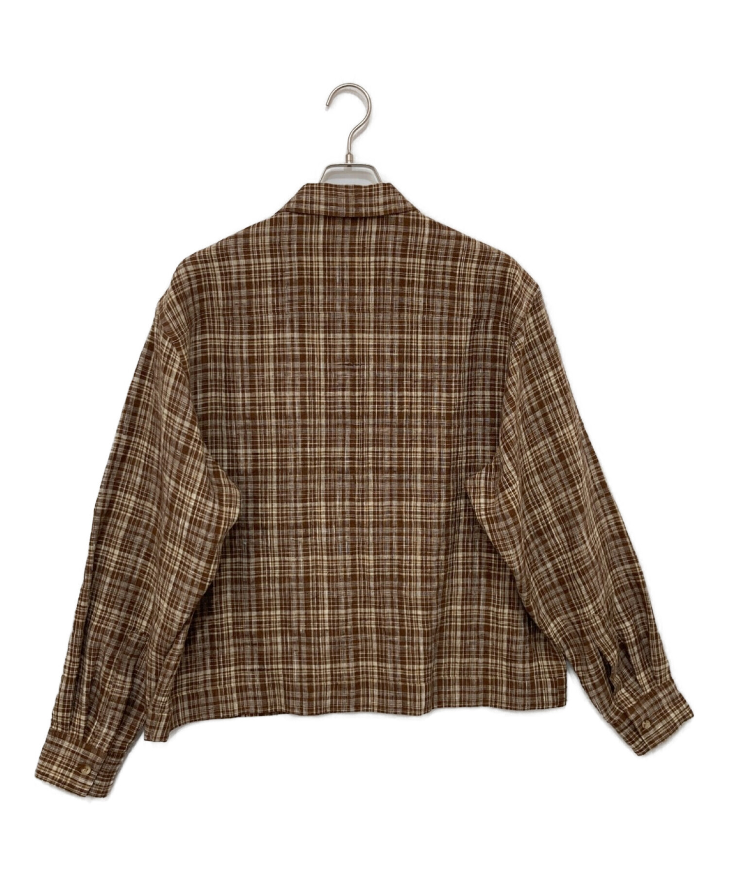 AURALEE (オーラリー) LINEN SILK CHECK ZIP BLOUSON ブラウン サイズ:4 未使用品