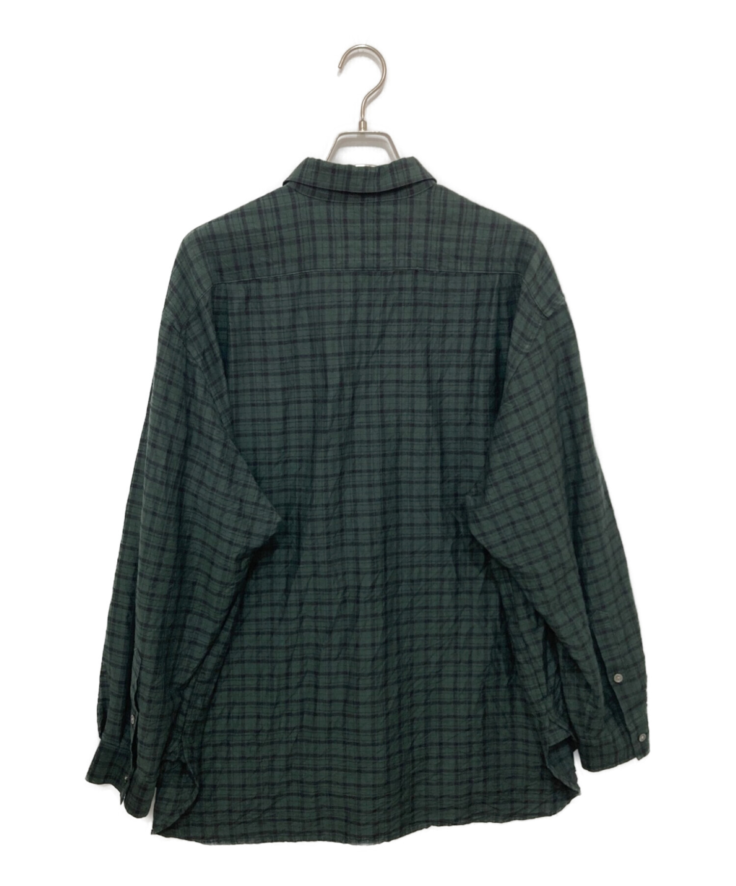 Blanc YM (ブランワイエム) Plaid Wide Shirt /ウールチェックシャツ グリーン サイズ:L