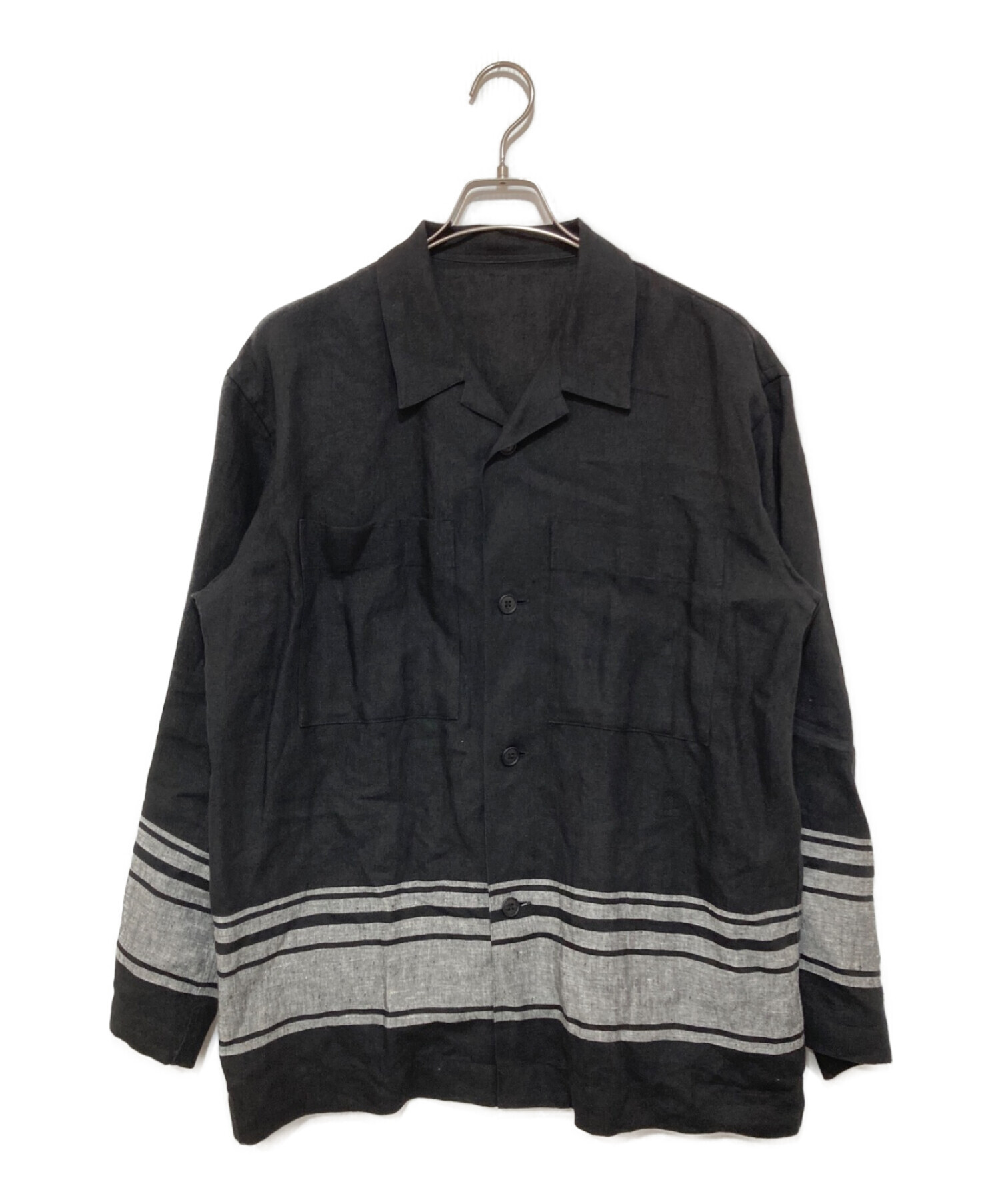 POSTELEGANT (ポステレガント) LINEN LINE OPEN SHIRT ブラック サイズ:L