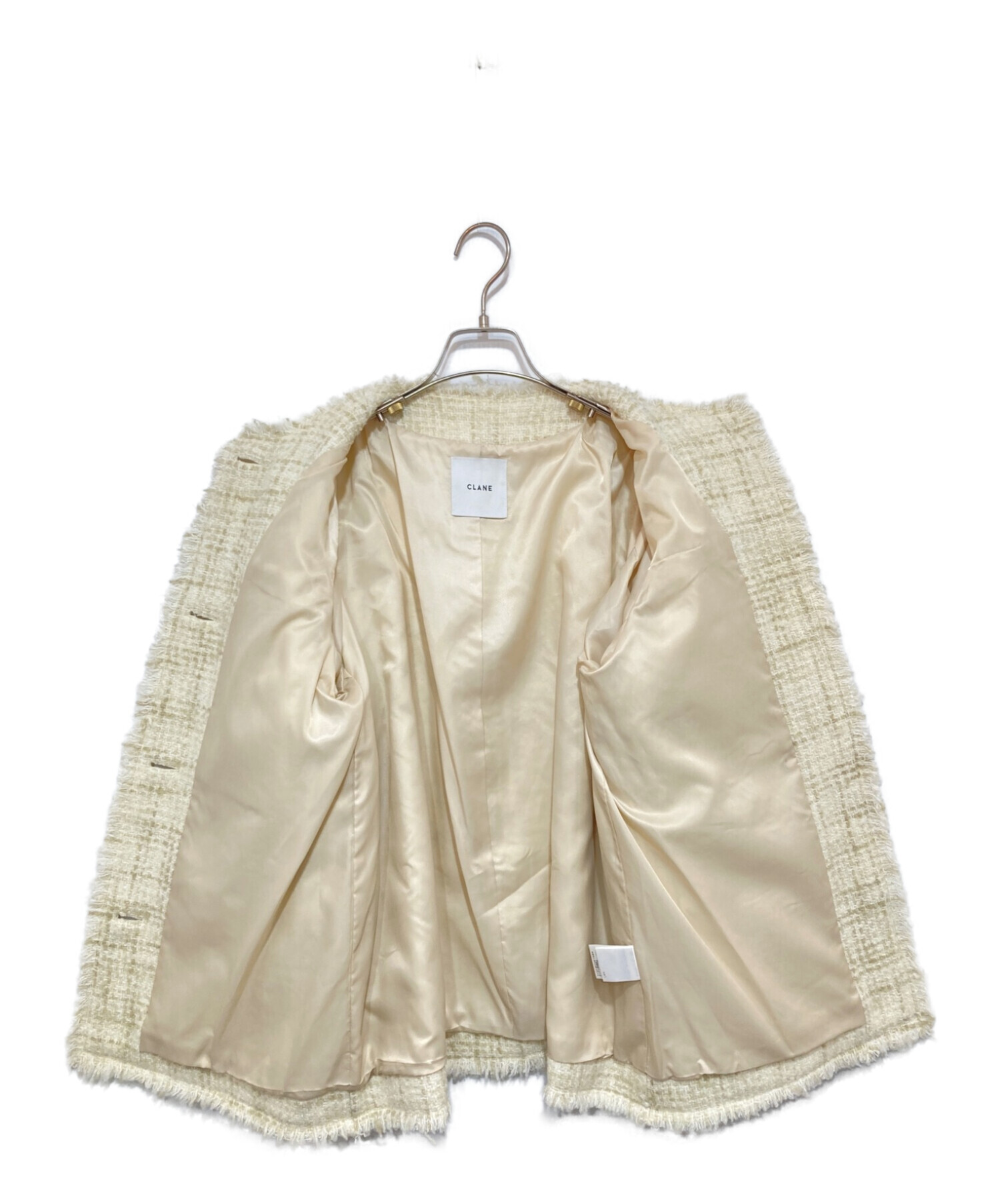 CLANE (クラネ) ノーカラーツイードジャケット ホワイト サイズ:1