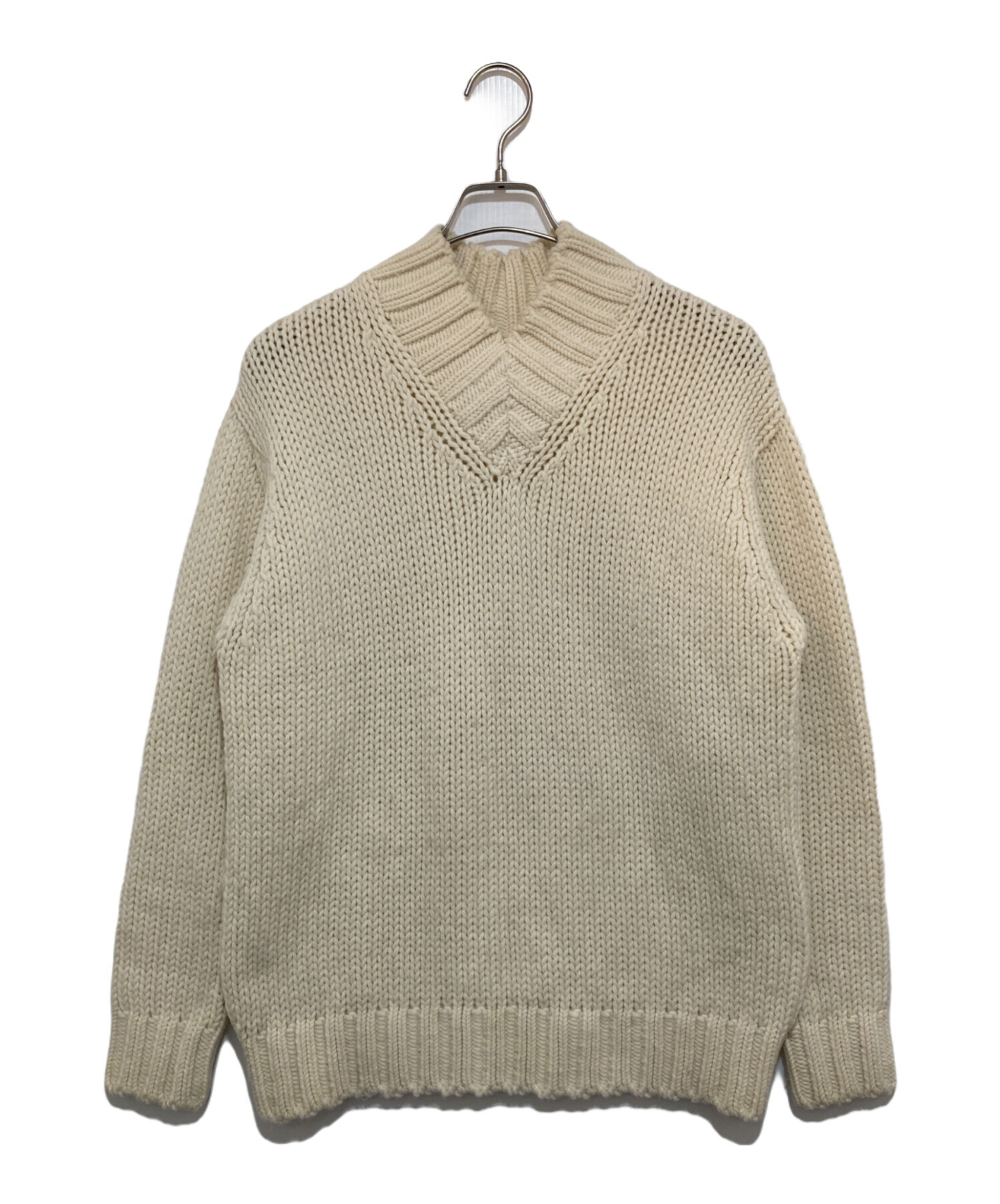 AURALEE (オーラリー) SUPER FINE WOOL AIRY KNIT V-NECK P/O ホワイト