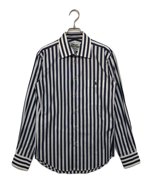 【中古・古着通販】Vivienne Westwood man (ヴィヴィアン ウェストウッド マン) ワンポイントロゴストライプシャツ ブルー  サイズ:44｜ブランド・古着通販 トレファク公式【TREFAC FASHION】スマホサイト